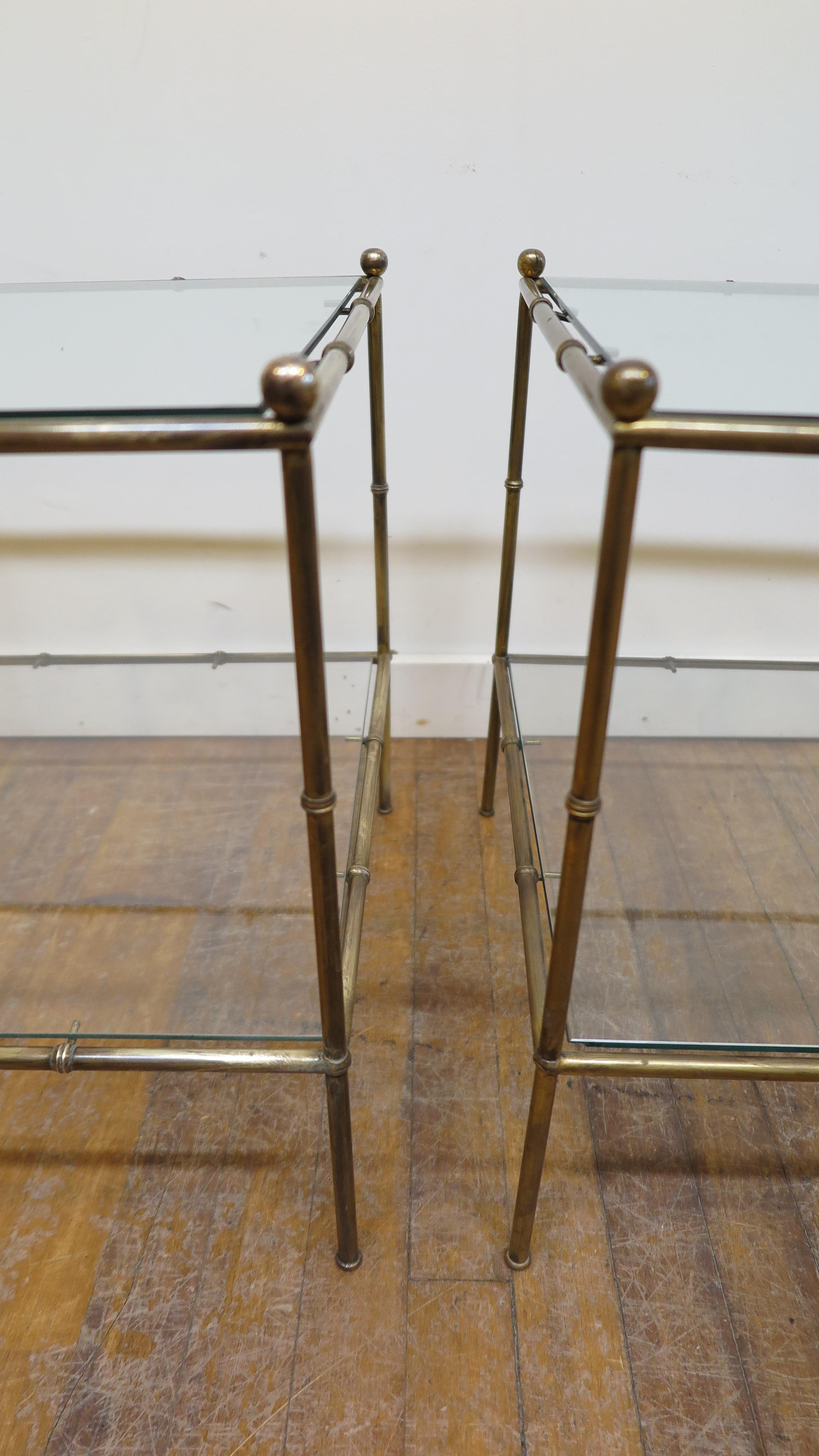 Modernist Brass and Glass Cocktail Table Set For Sale 6