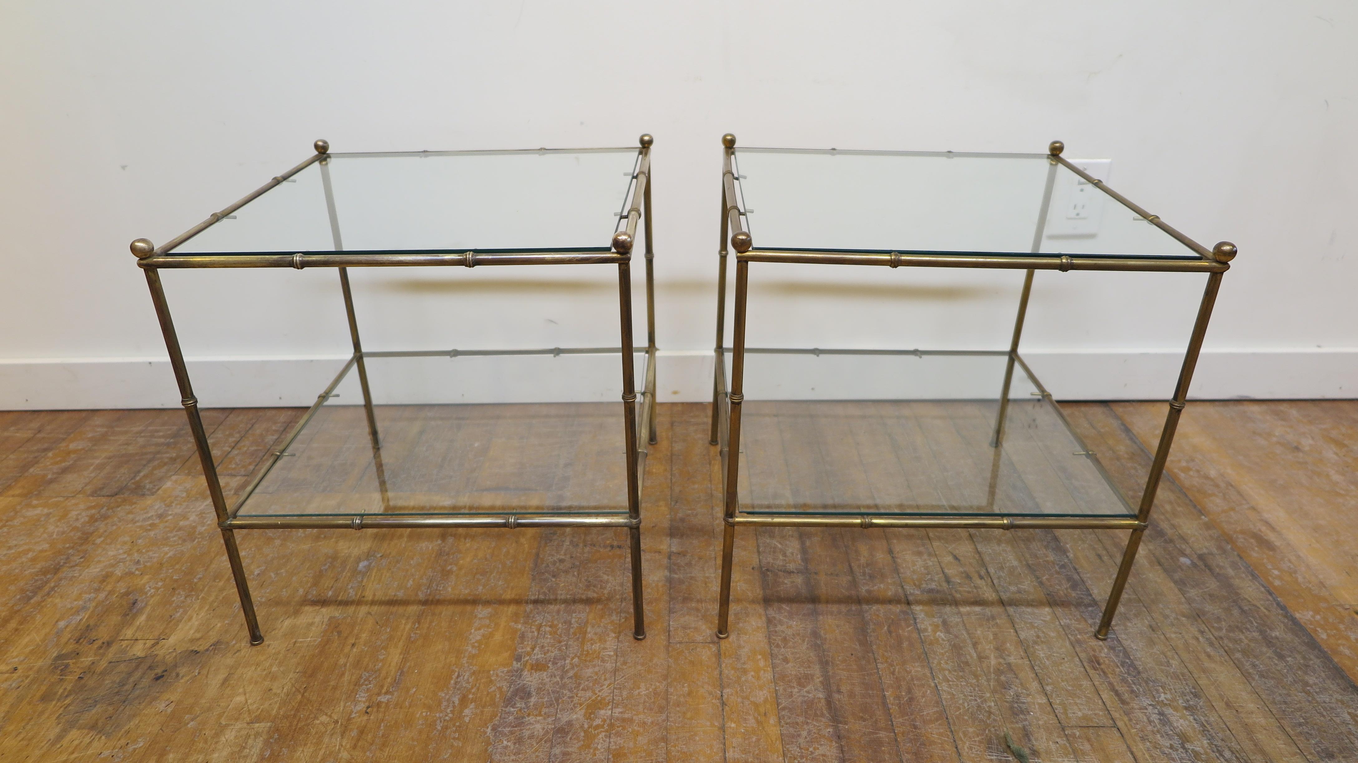 French Modernist Brass and Glass Cocktail Table Set For Sale