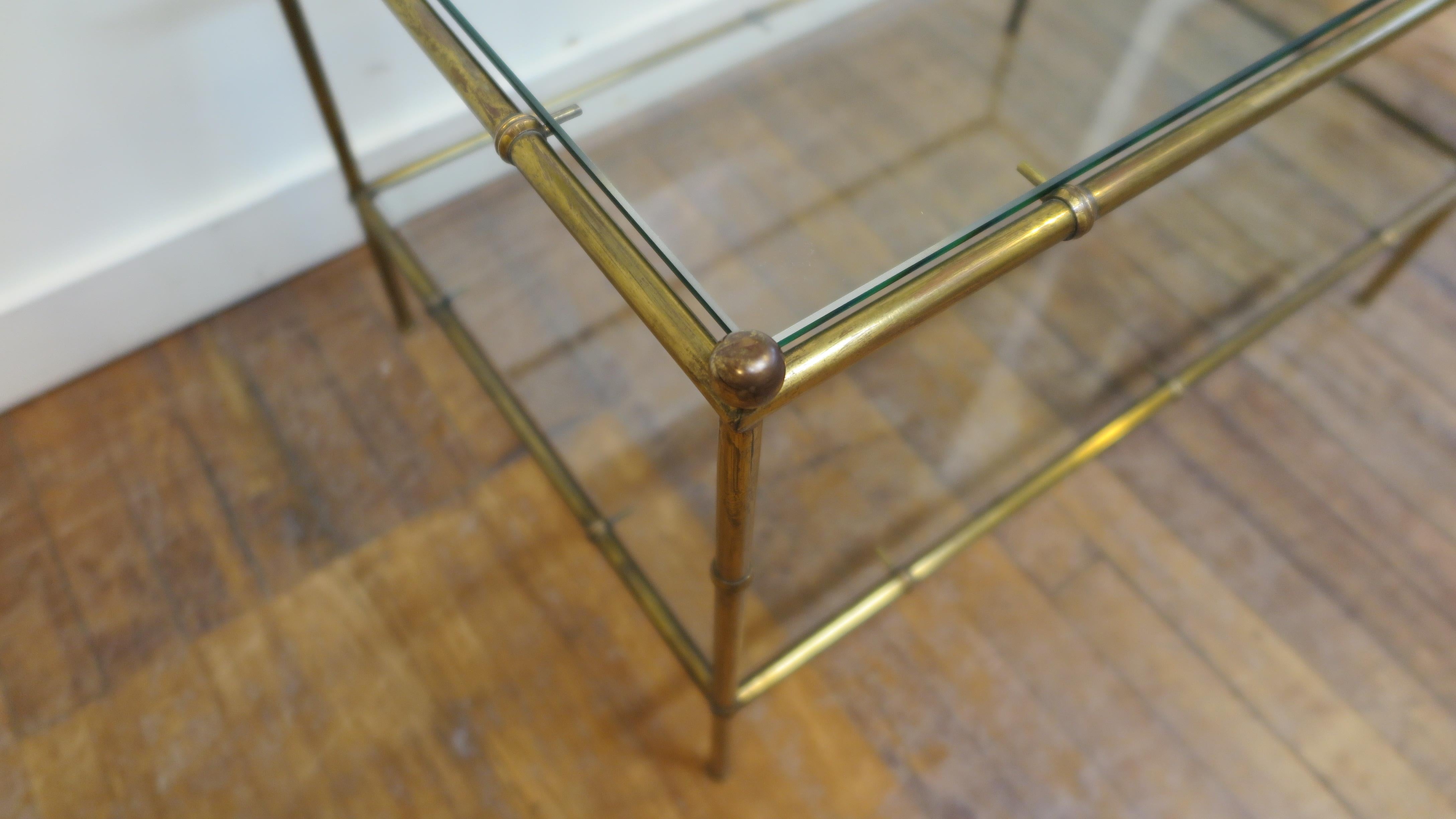 Mid-20th Century Modernist Brass and Glass Cocktail Table Set For Sale