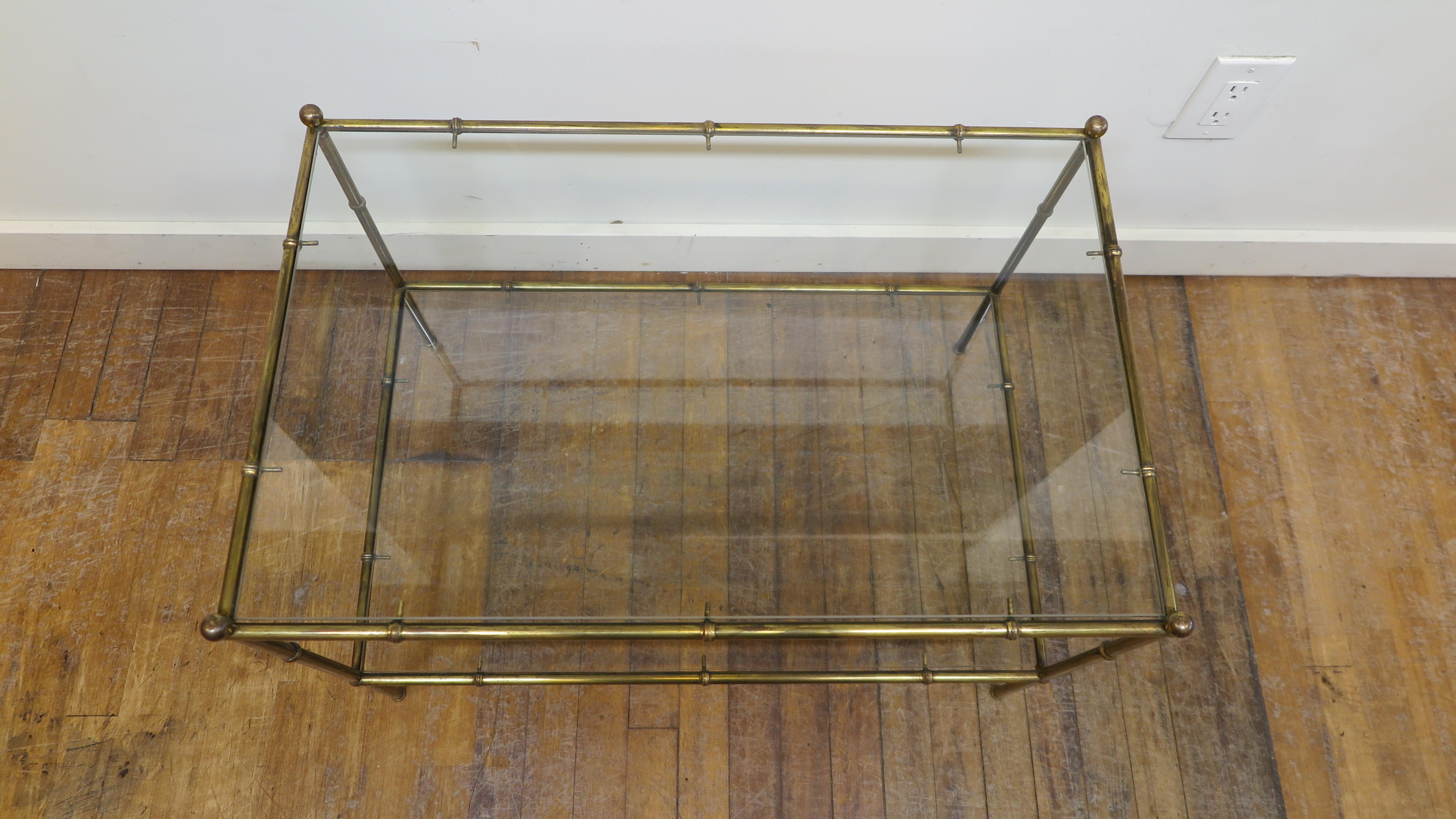 Modernist Brass and Glass Cocktail Table Set For Sale 1