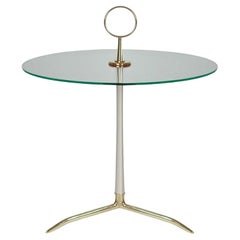 Table d'appoint moderniste en laiton et verre, Vereinigte Werkstätten Munich, Allemagne années 1950
