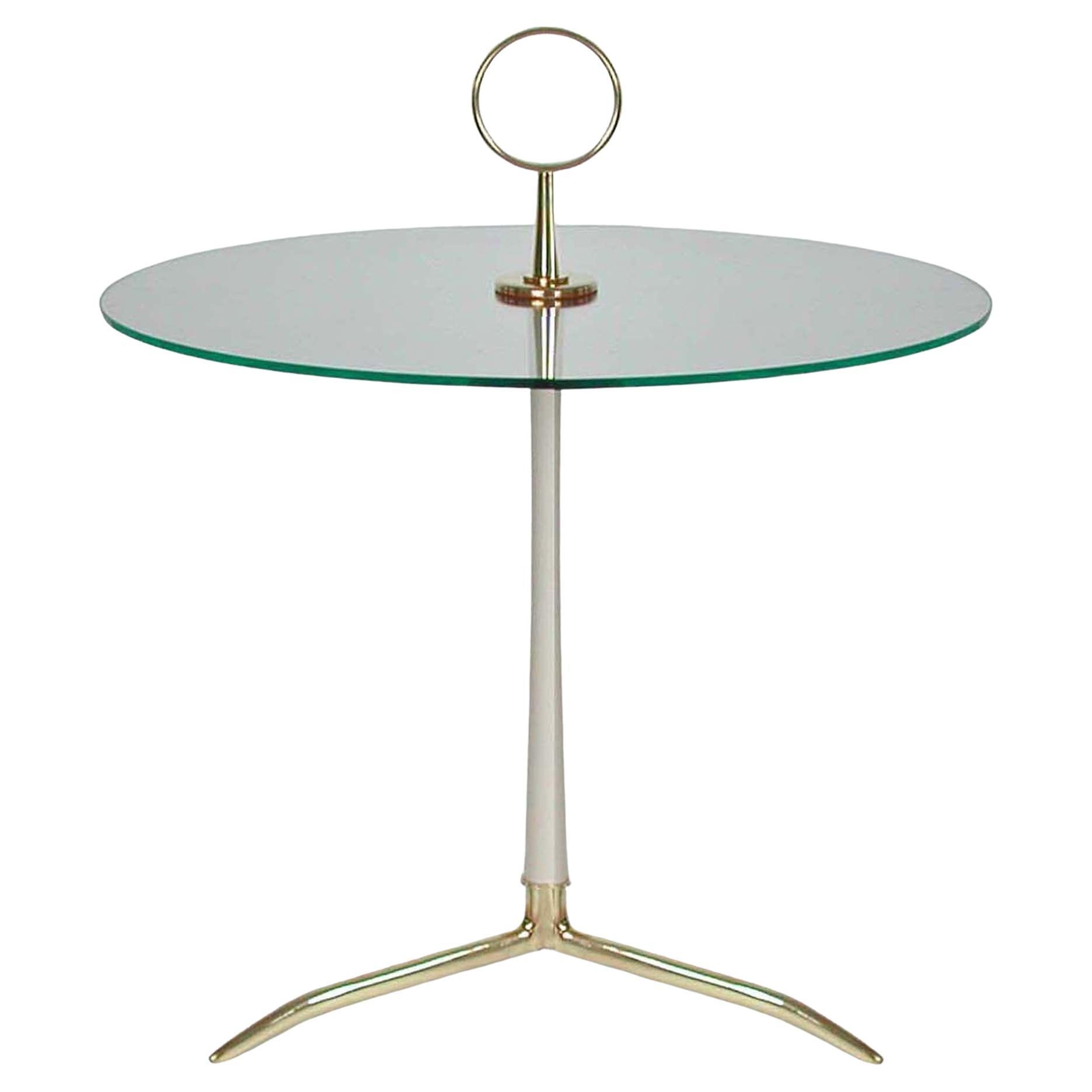 Modernistischer Beistelltisch aus Messing und Glas, Vereinigte Werkstätten München, Deutschland 1950er Jahre