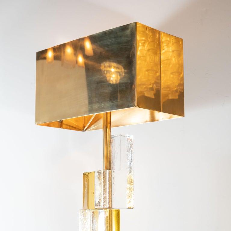 Modernist Brass & Hand Blown Murano Glass Floor Lamps with Polished Brass Shades In Excellent Condition For Sale In New York, NY