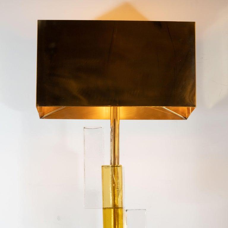 Modernist Brass & Hand Blown Murano Glass Floor Lamps with Polished Brass Shades For Sale 2