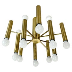 Modernist brass Huge Stilnovo Sciolari Style Ceiling Light, Italy, 1970s