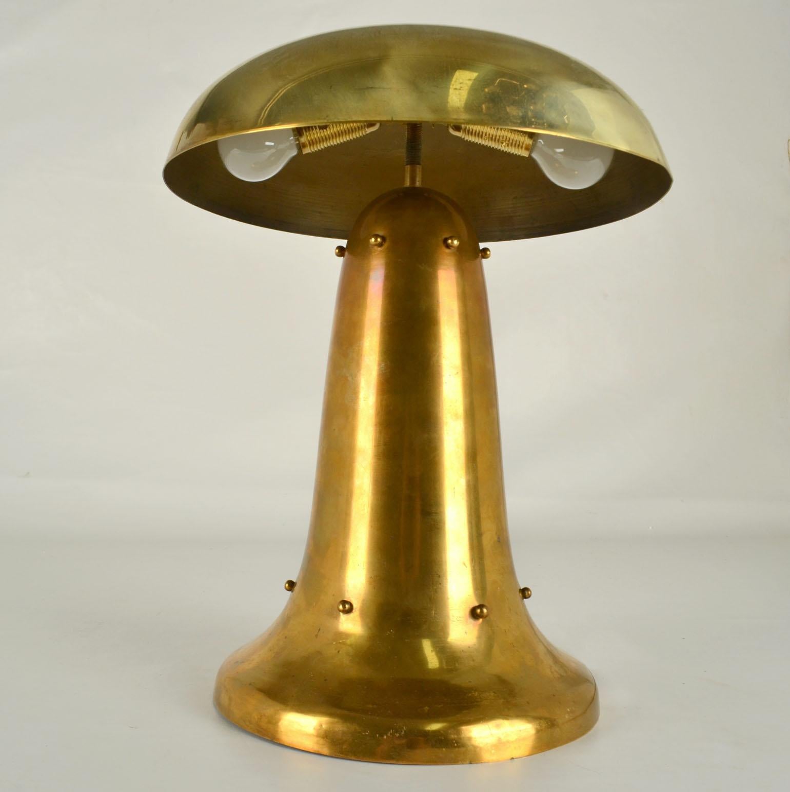 Art Deco Modernist Brass Mushroom Shape Table Lamp Dutch 1920's For Sale
