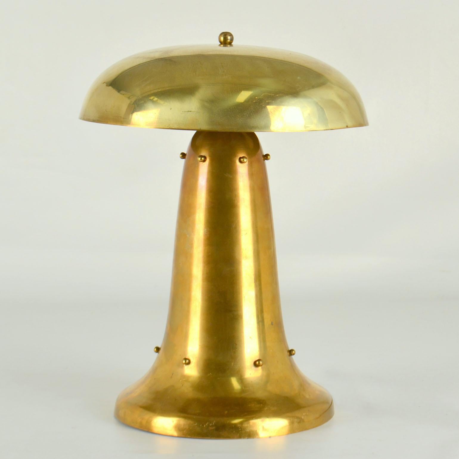 Early 20th Century Modernist Brass Mushroom Shape Table Lamp Dutch 1920's For Sale