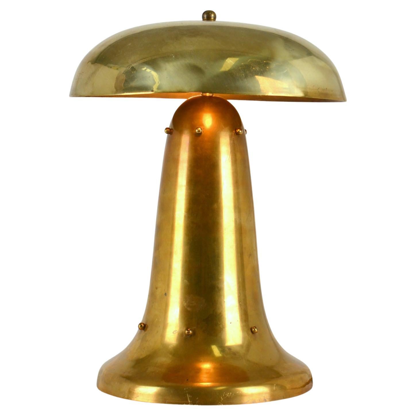 Modernist Brass Mushroom Shape Table Lamp Dutch 1920's For Sale