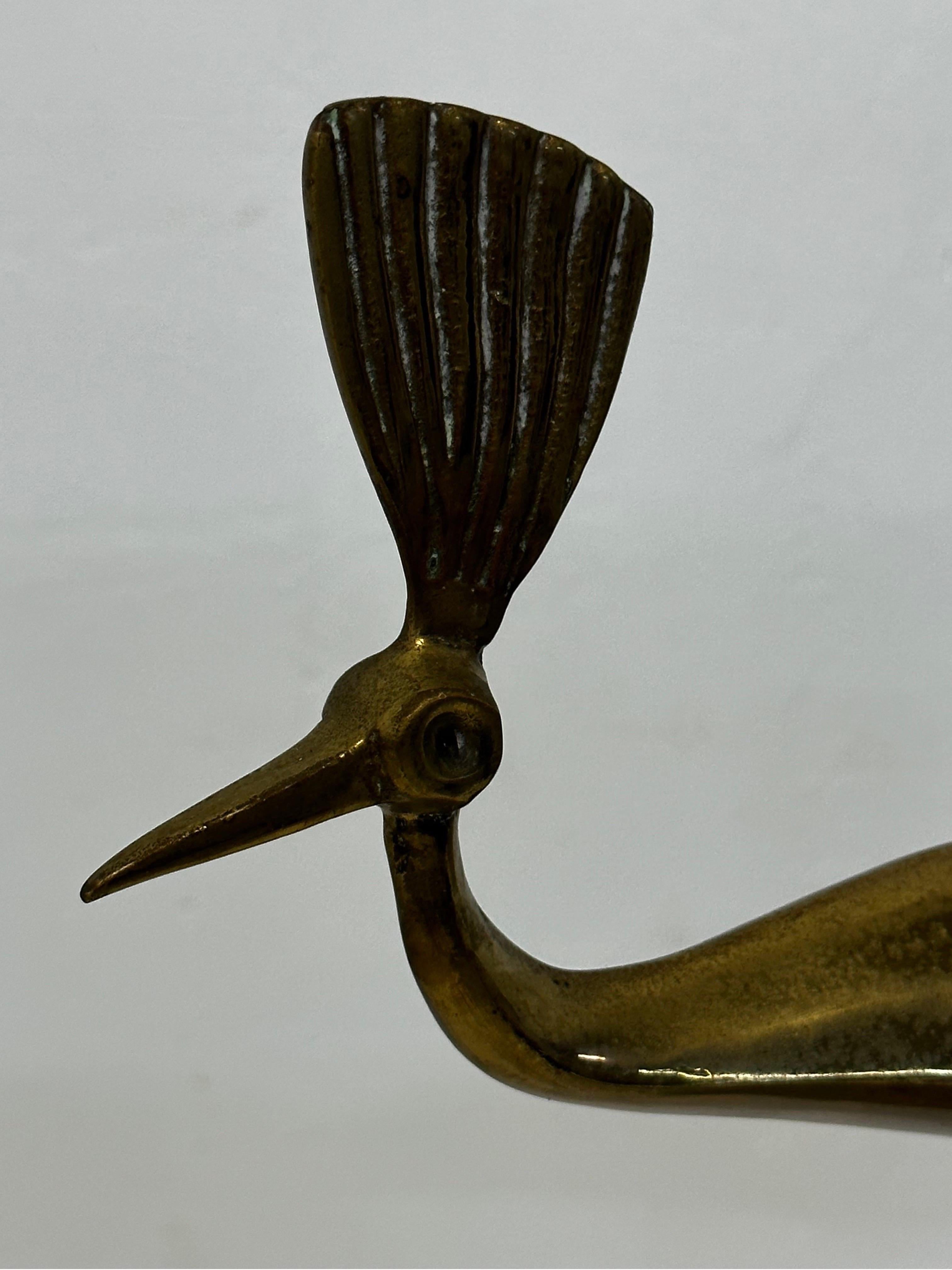 Modernist Brass Peacock Sculpture on Marble Base 9