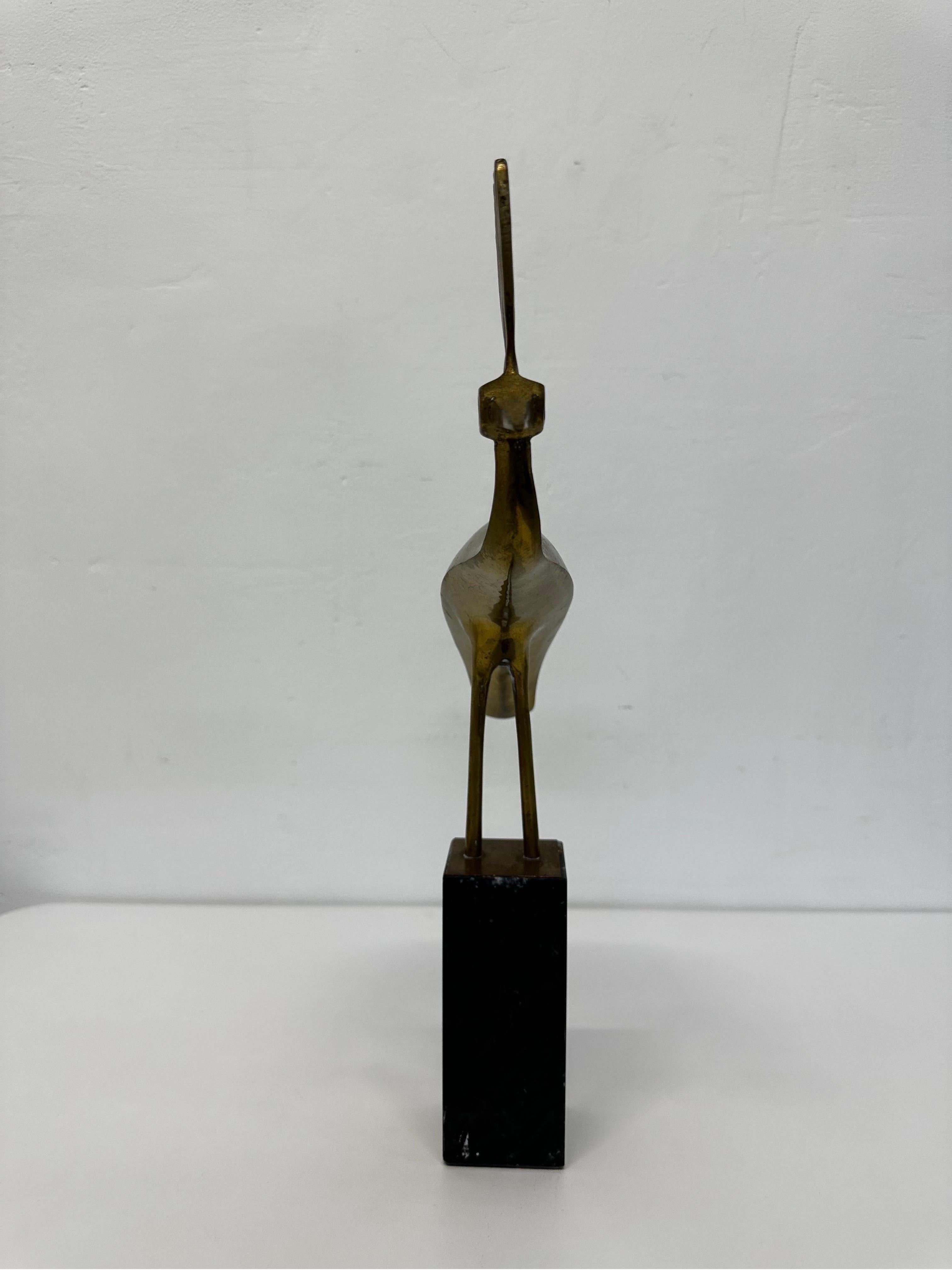 Unknown Modernist Brass Peacock Sculpture on Marble Base