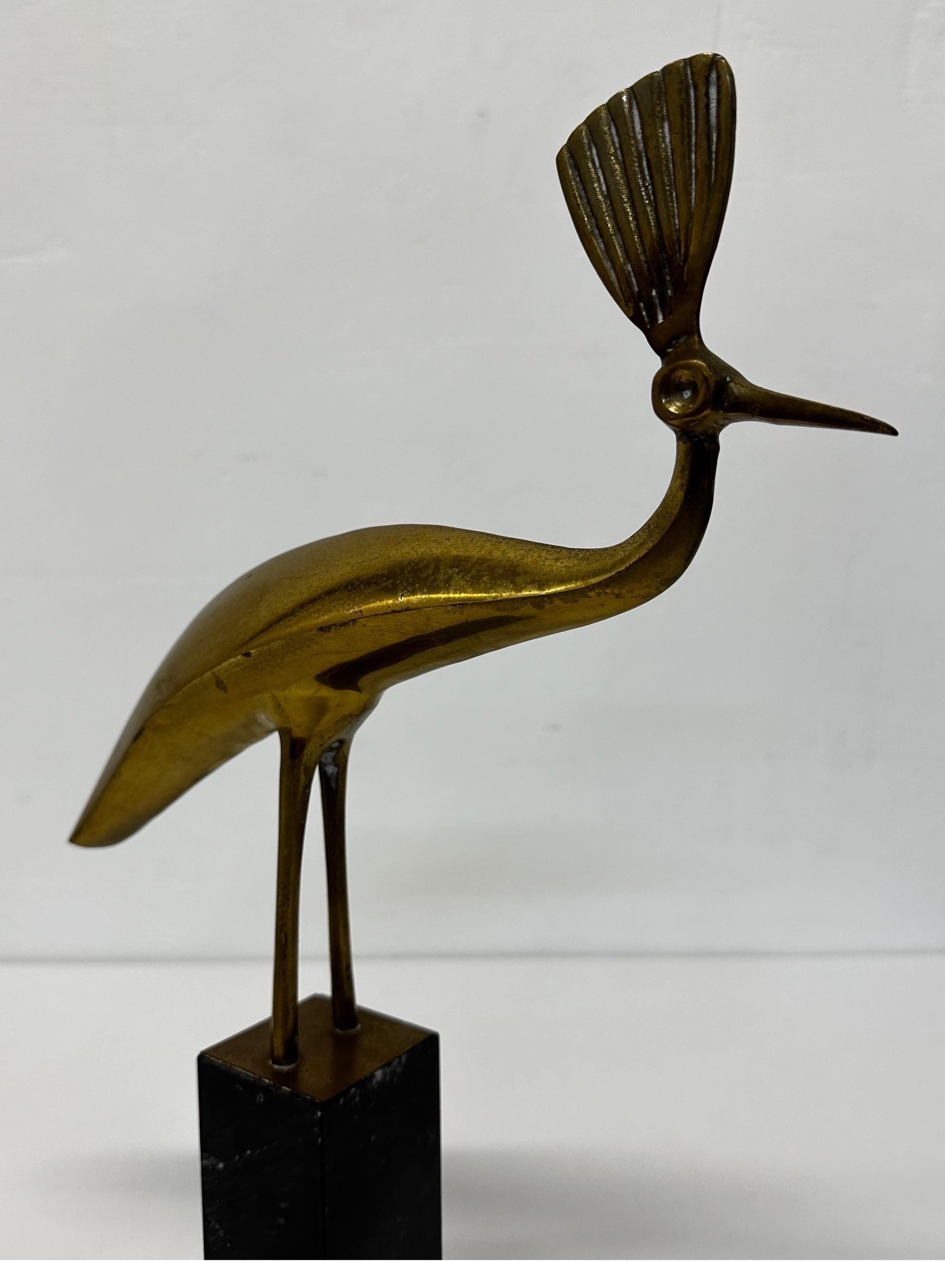 Modernist Brass Peacock Sculpture on Marble Base 2