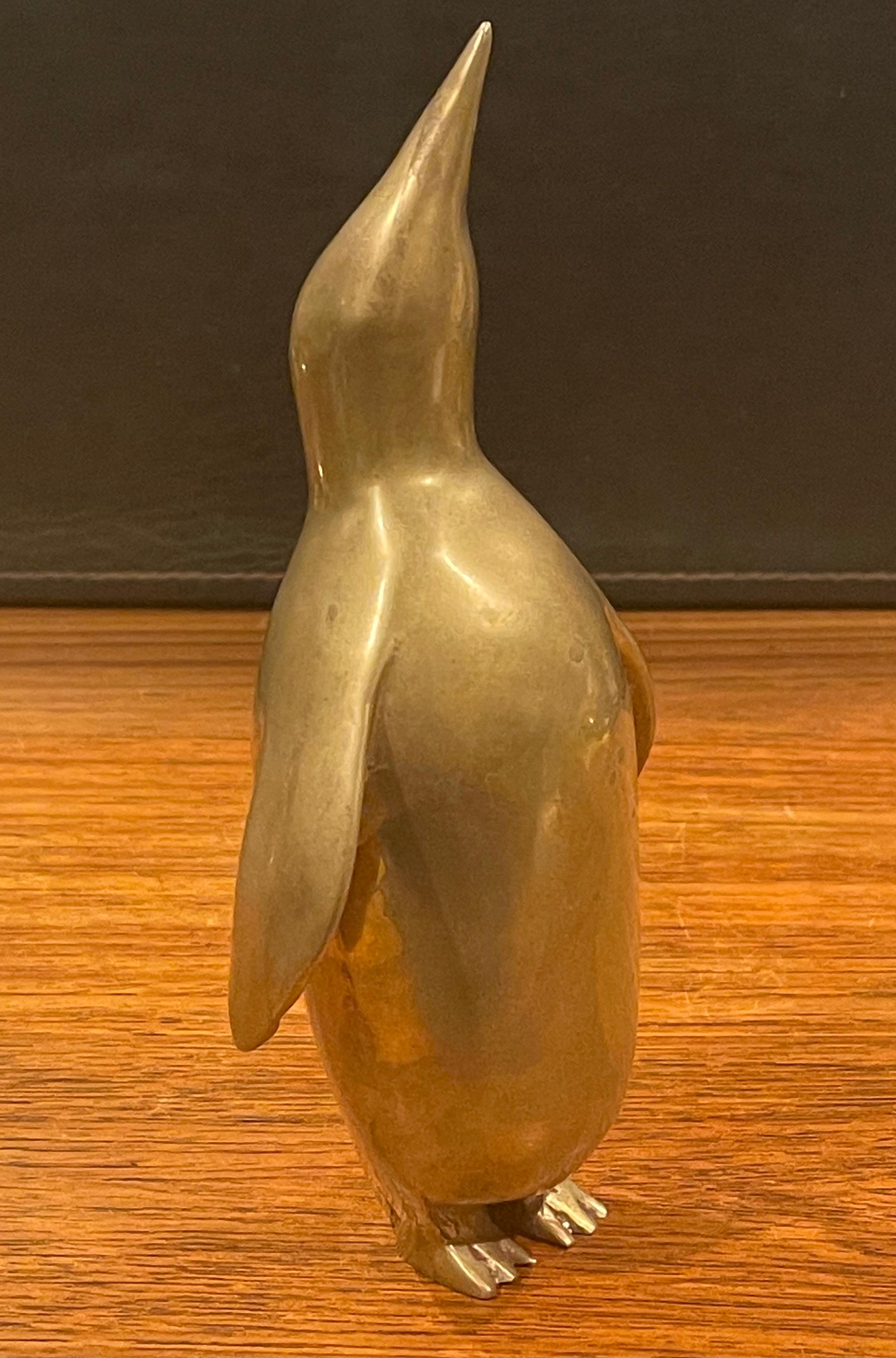 Hollywood Regency Modernist Brass Penguin Sculpture For Sale