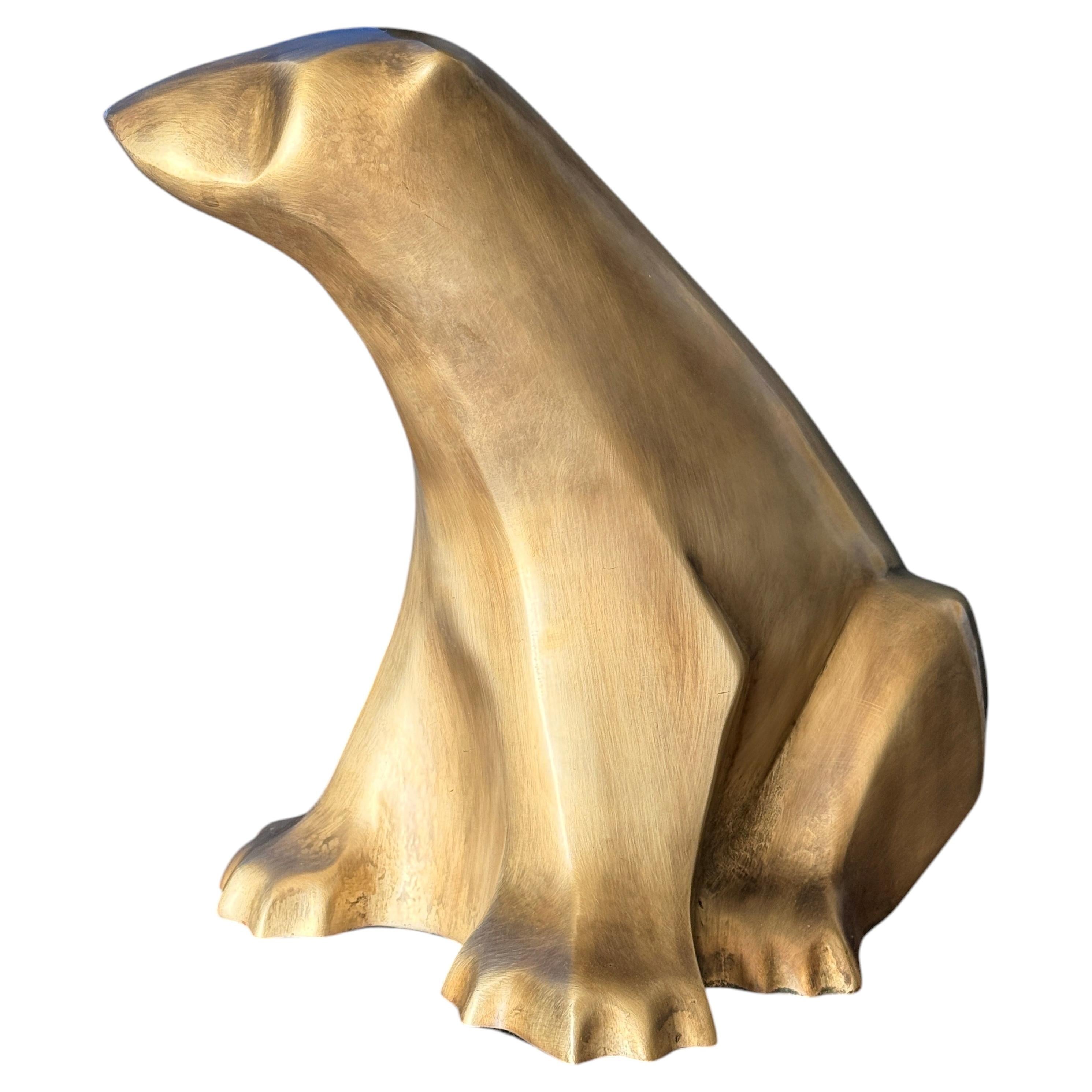 1960s Modernist Brass Polar Bear Sculpture in Art Deco Style For Sale