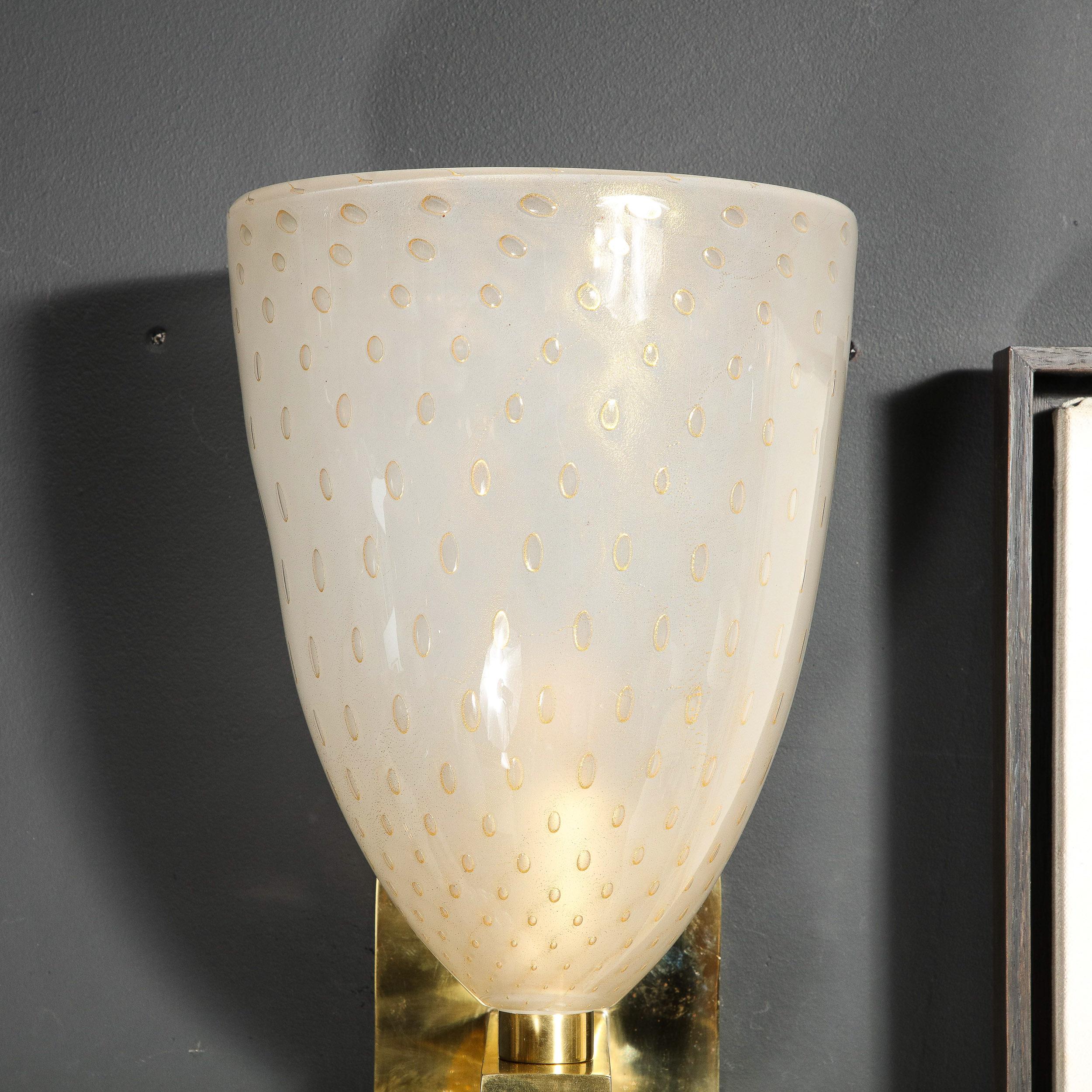 Appliques modernistes en laiton avec murines en verre de Murano soufflé à la main et or 24 carats  en vente 8
