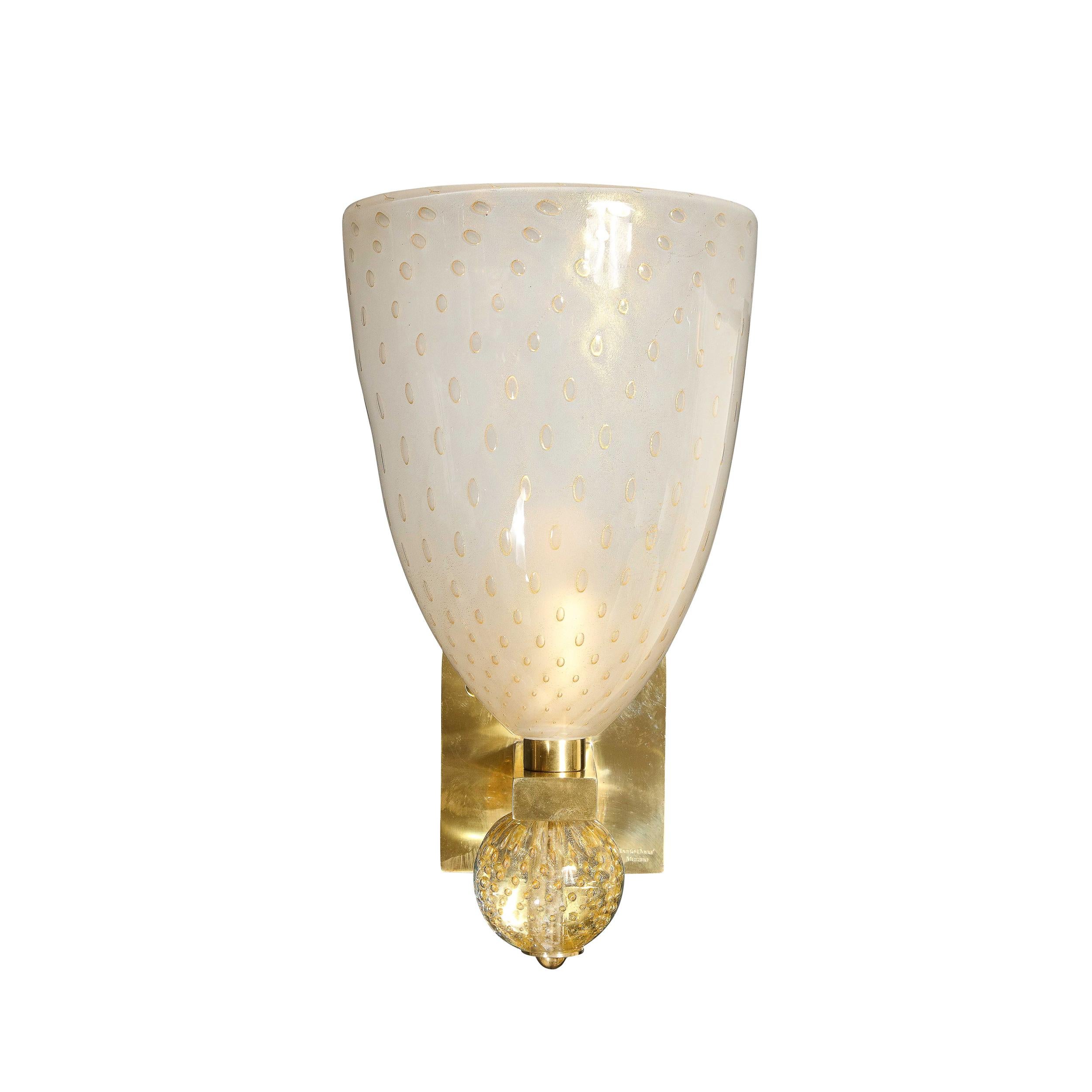 Modernist Brass Sconces with Hand Blown Murano 24-Karat Gold Glass with Murines  For Sale 12