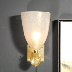 Modernist Brass Sconces with Hand Blown Murano 24-Karat Gold Glass with Murines