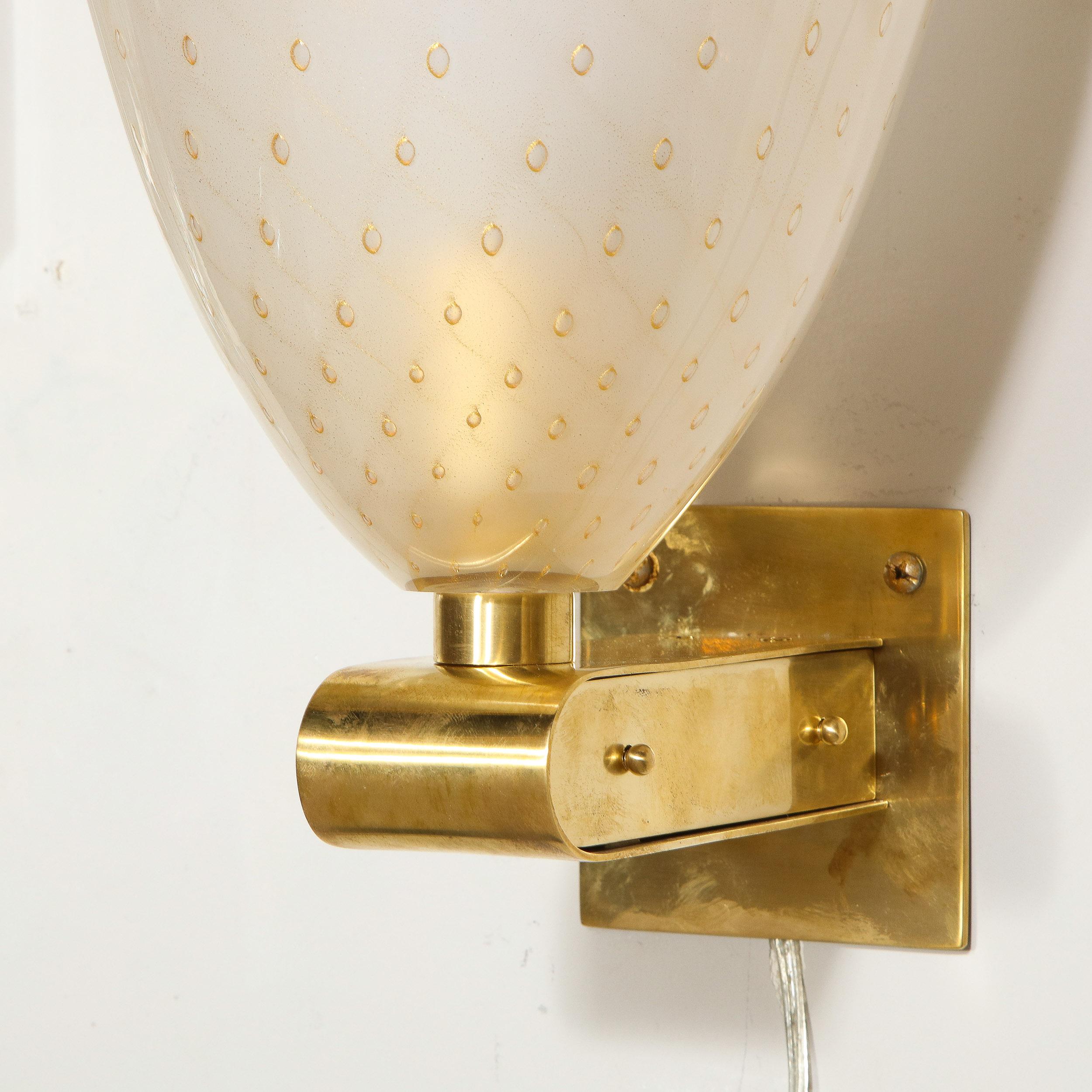 Modernist Brass Sconces with Hand Blown Murano 24-Karat Gold Glass with Murines For Sale 6