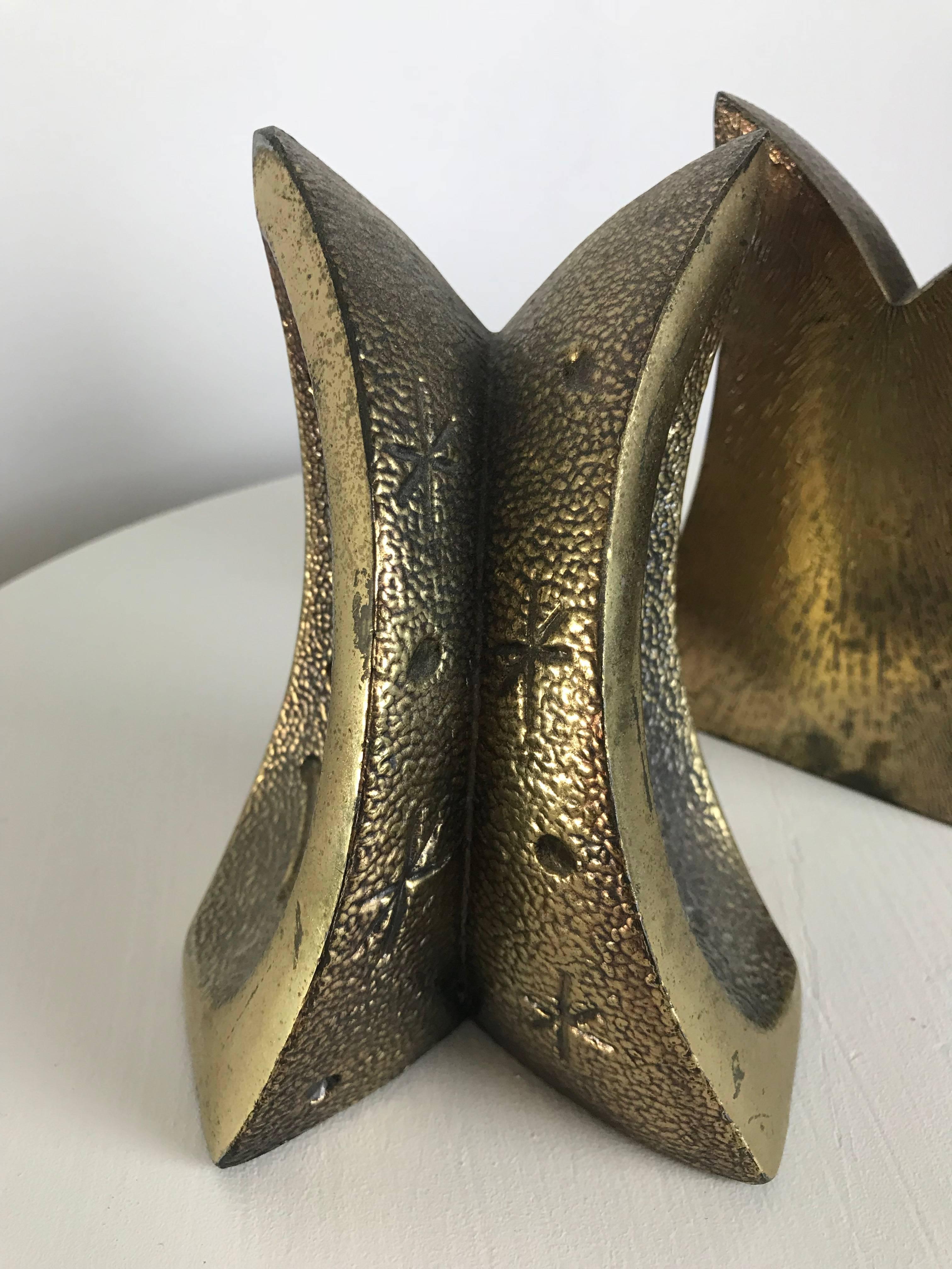 Metal Modernist Brass Sculptural Bookends by Ben Seibel for Jenfredware, Raymor, Pair