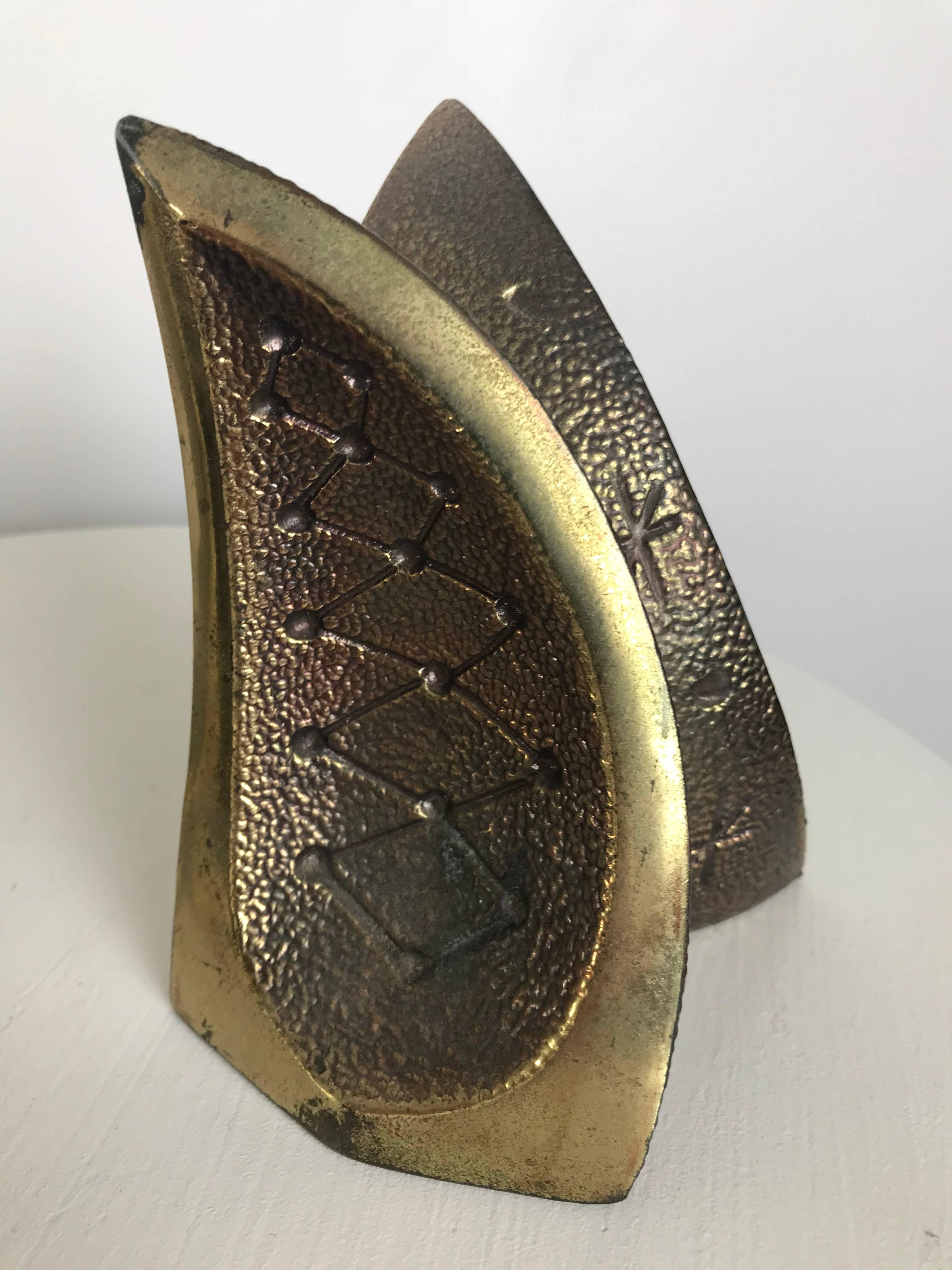 Modernist Brass Sculptural Bookends by Ben Seibel for Jenfredware, Raymor, Pair 1