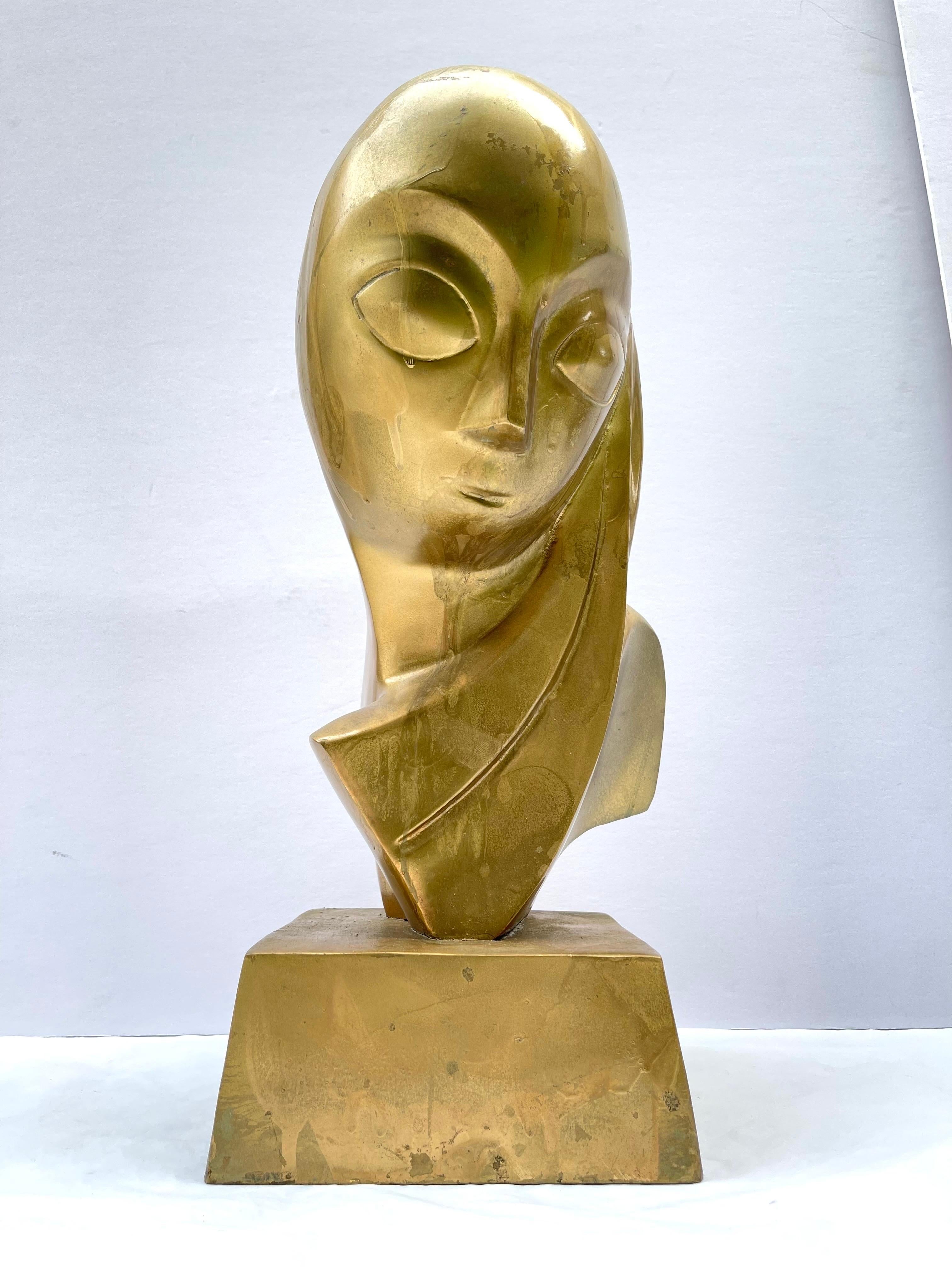 Mid-Century Modern Modernist Brass Sculpture of a Woman in the style of Brancusi  For Sale