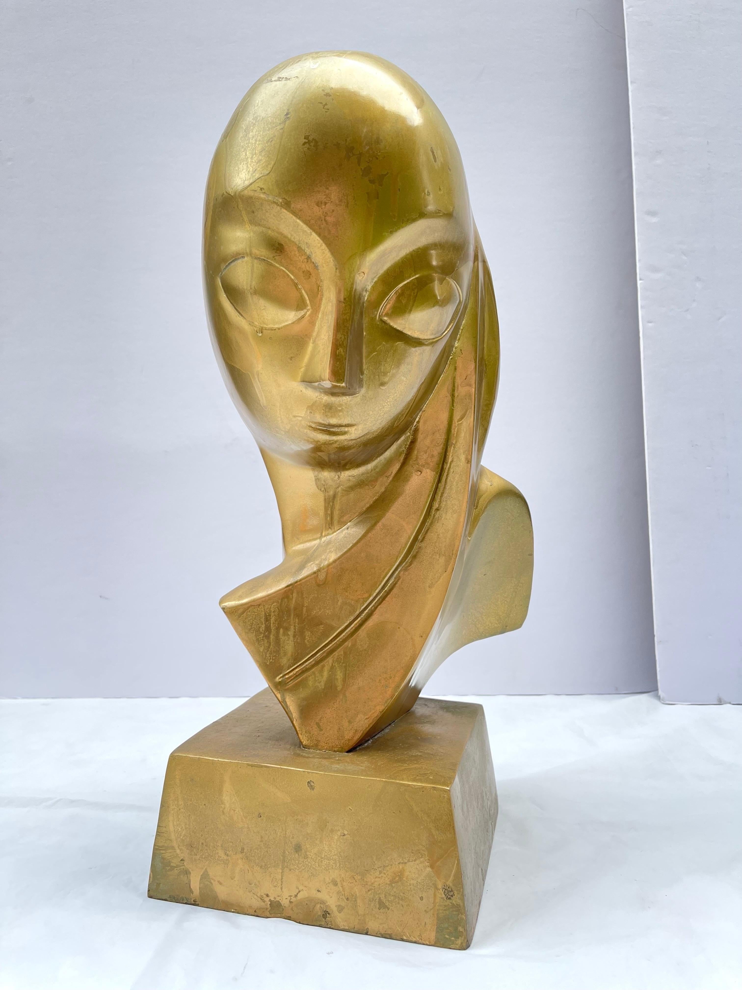 Modernist Brass Sculpture of a Woman in the style of Brancusi  In Good Condition For Sale In Redding, CT