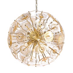 Modernist Brass Sputnik Chandelier W/ Handblown Translucent Murano Glass Discs