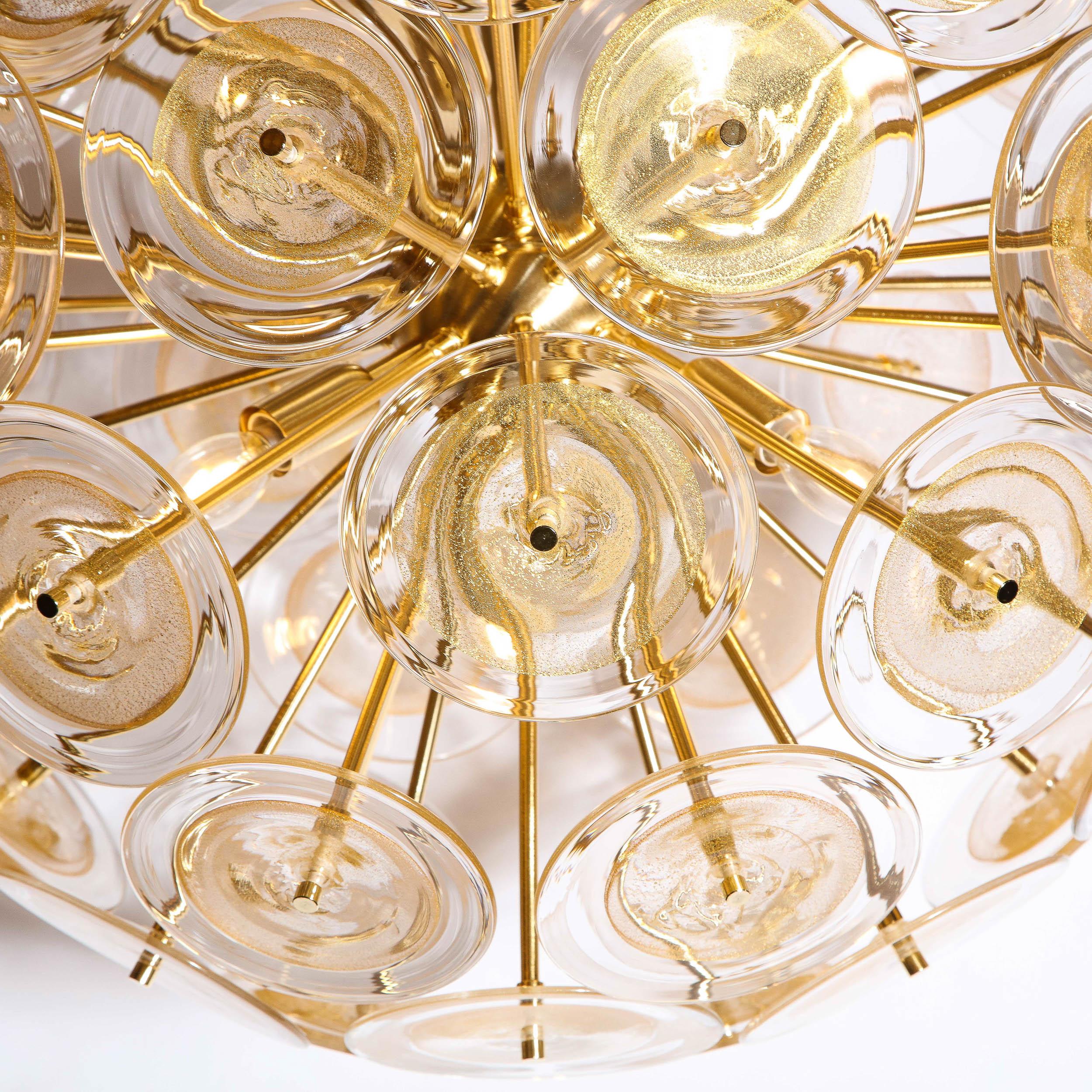 Modernist Brass Sputnik Chandelier W/ Handblown Translucent Murano Glass Discs In New Condition For Sale In New York, NY
