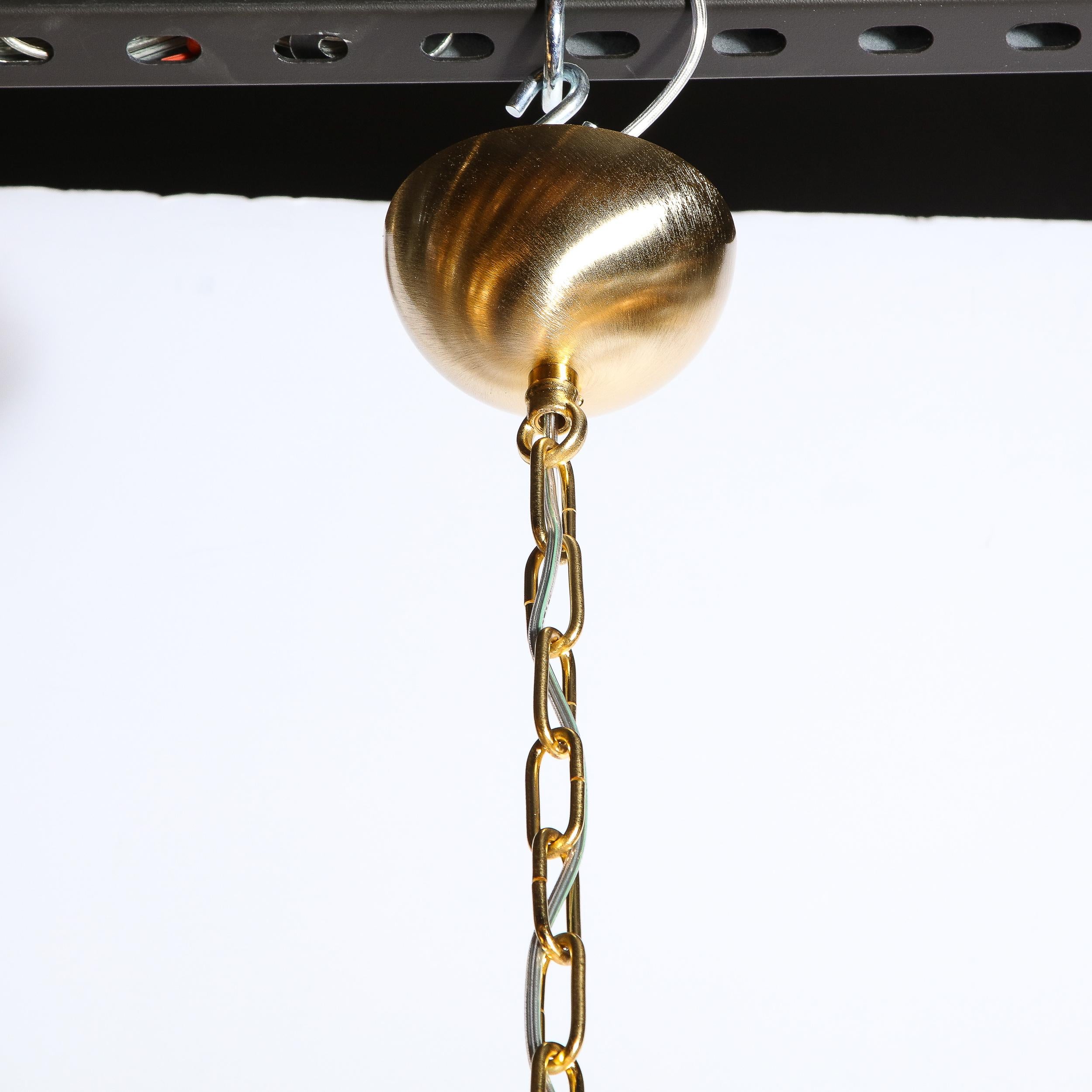 Modernistischer Sputnik-Kronleuchter aus Messing mit mundgeblasenen durchsichtigen Murano-Glasscheiben im Angebot 1
