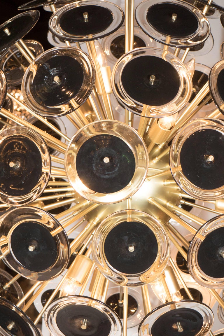 Modernist Brass Sputnik Chandelier with Black/Translucent Handblown