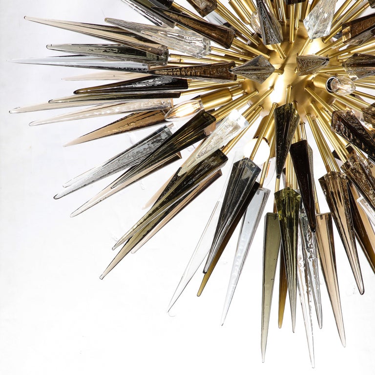 Modernist Brass Starburst Chandelier w/ Clear, Smoked and Graphite