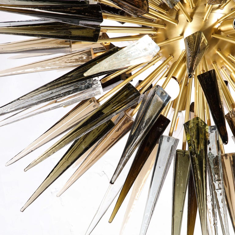 Modernist Brass Starburst Chandelier w/ Clear, Smoked and Graphite