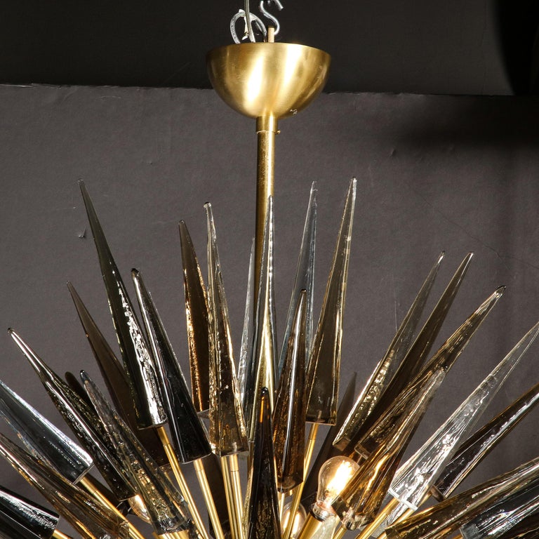 Modernist Brass Starburst Chandelier w/ Clear, Smoked and Graphite