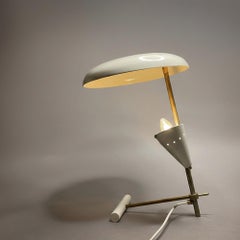 Modernist Brass Table Lamp with Perforated White Metal Shades