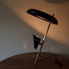 Modernist Brass Table Lamp with Perforated White Metal Shades