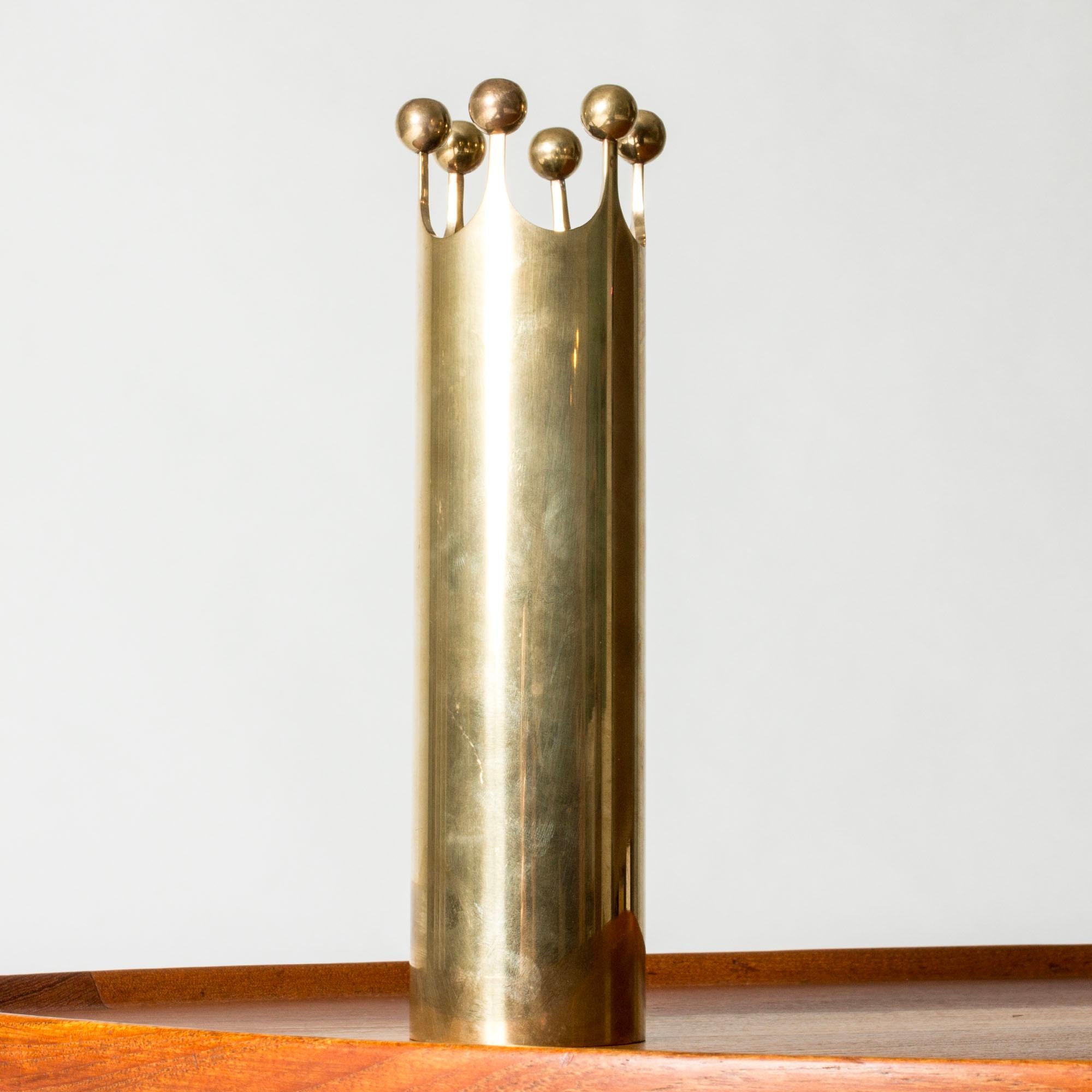 Beautiful six sphered crown vase by Pierre Forssell, made of solid brass. Can be used as a flower vase or viewed as a sculpture.

Pierre Forssell was an acclaimed industrial designer who designed cutlery and cookware for among others Gense, before