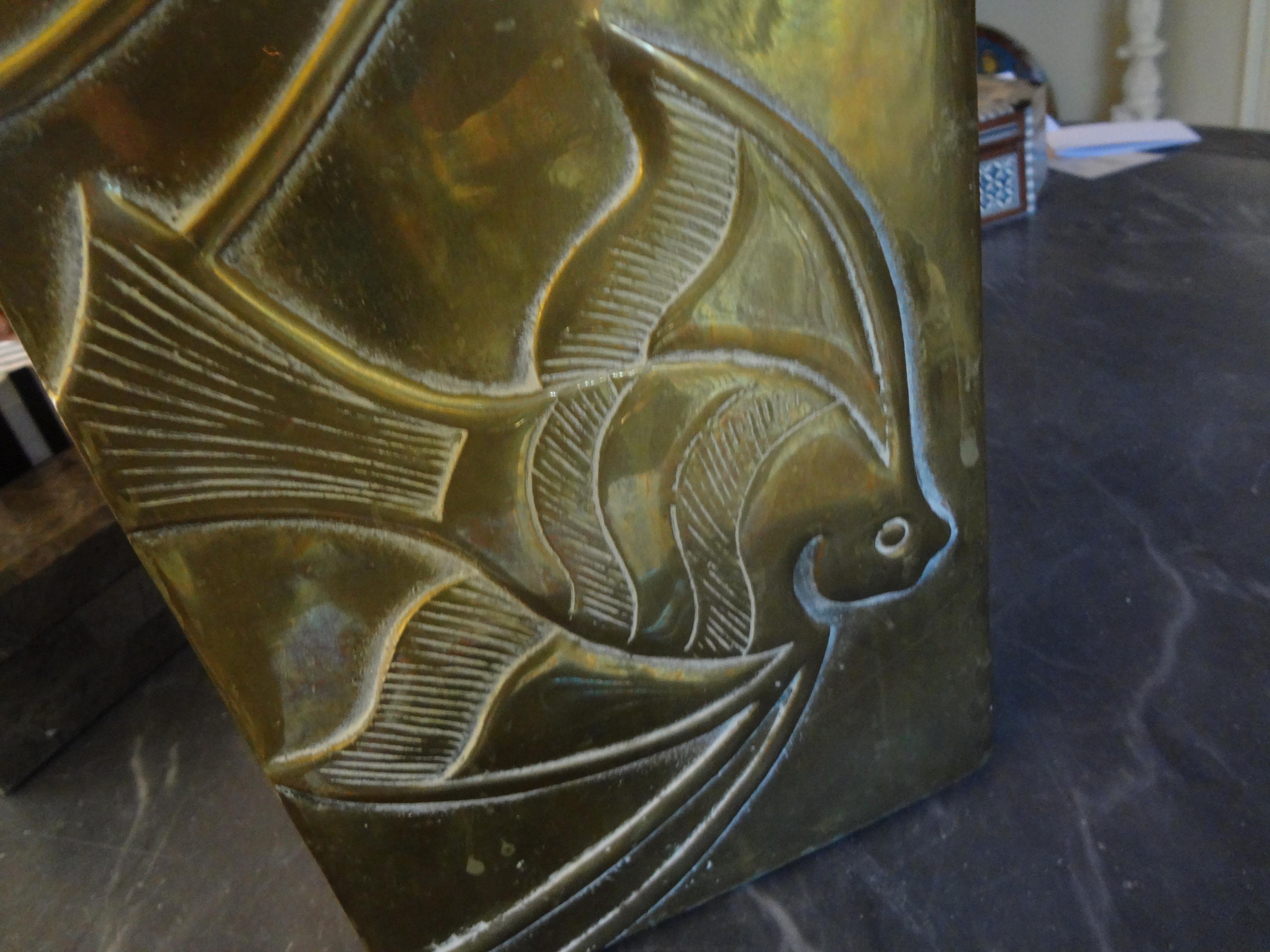Modernist Brass Vase with Etched Fish 4