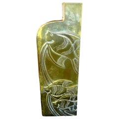 Modernist Brass Vase with Etched Fish
