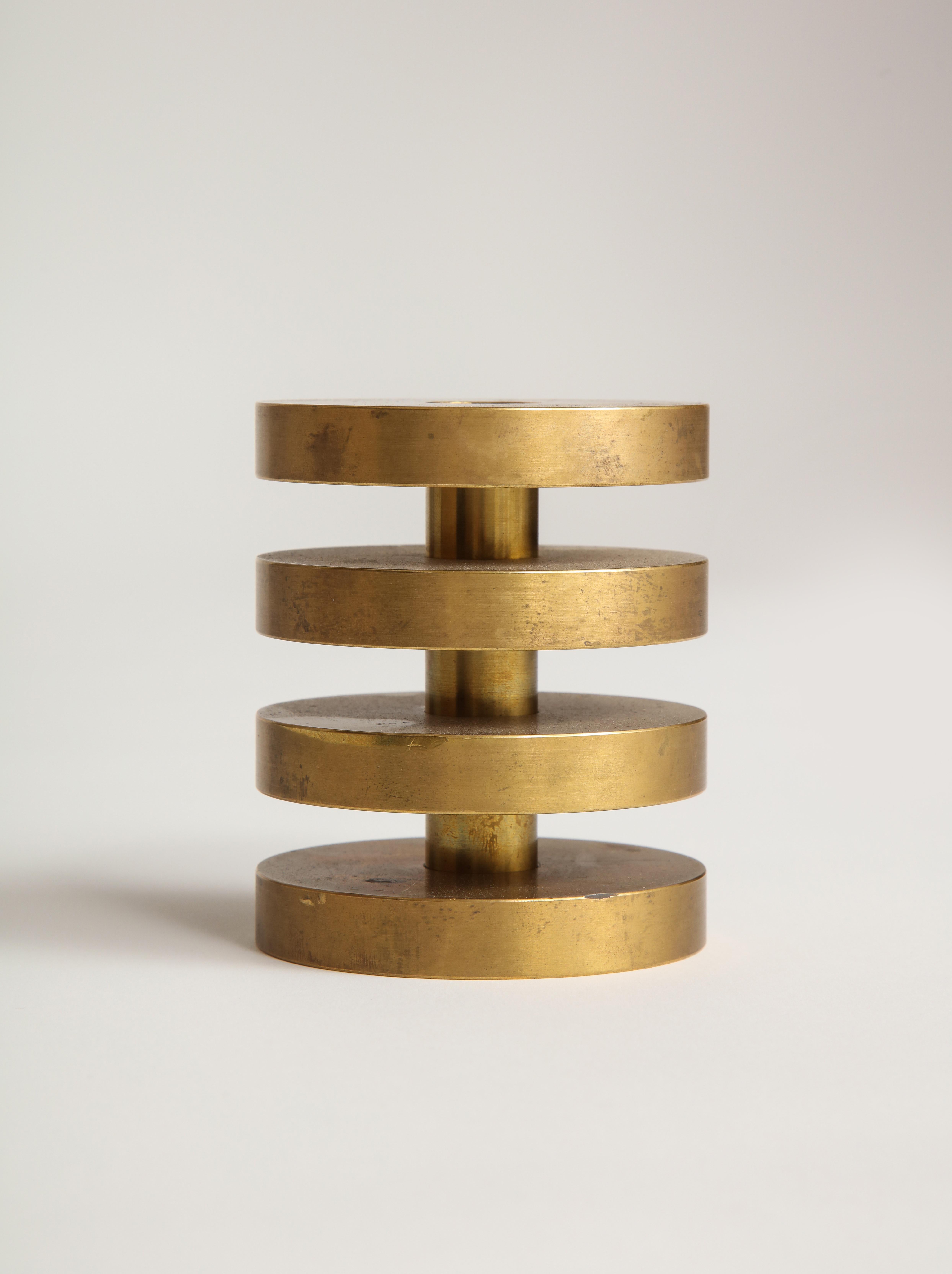 American Modernist Vintage Solid Brass Stacks Sculpture For Sale