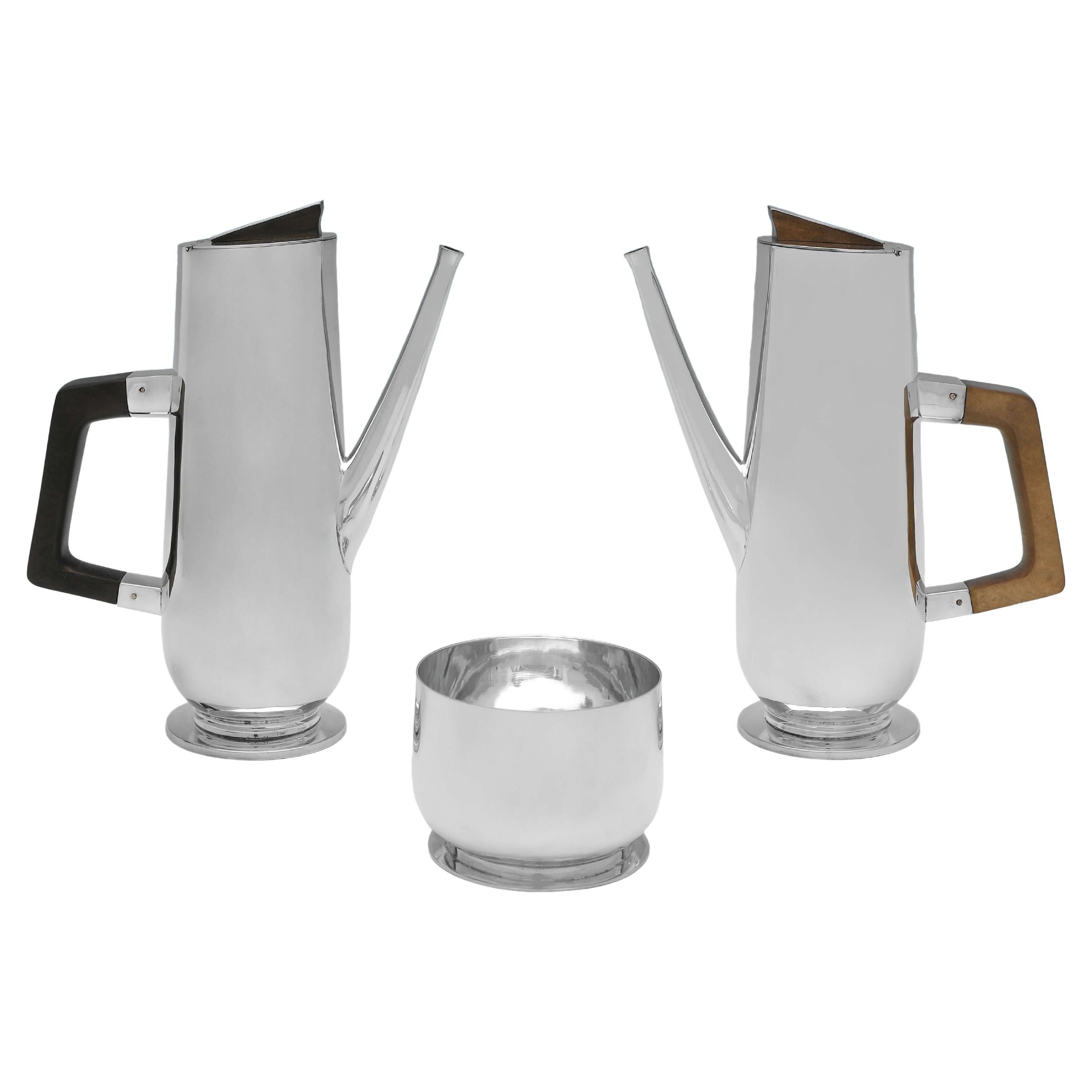 Modernist Brittania Standard Silver Cafe Au Lait Set, London 1967, H. Brown