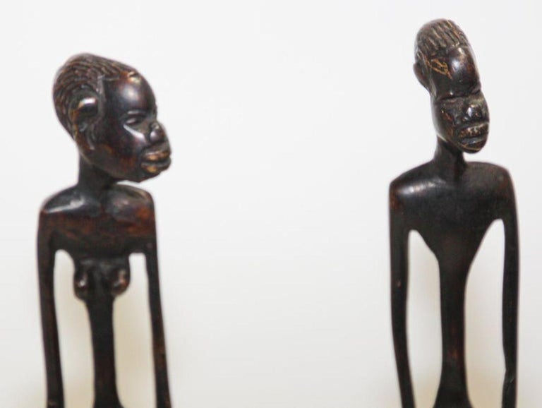 Modernist Bronze African Sculptures of a Couple, Tribal Art Etruscan Style For Sale 7