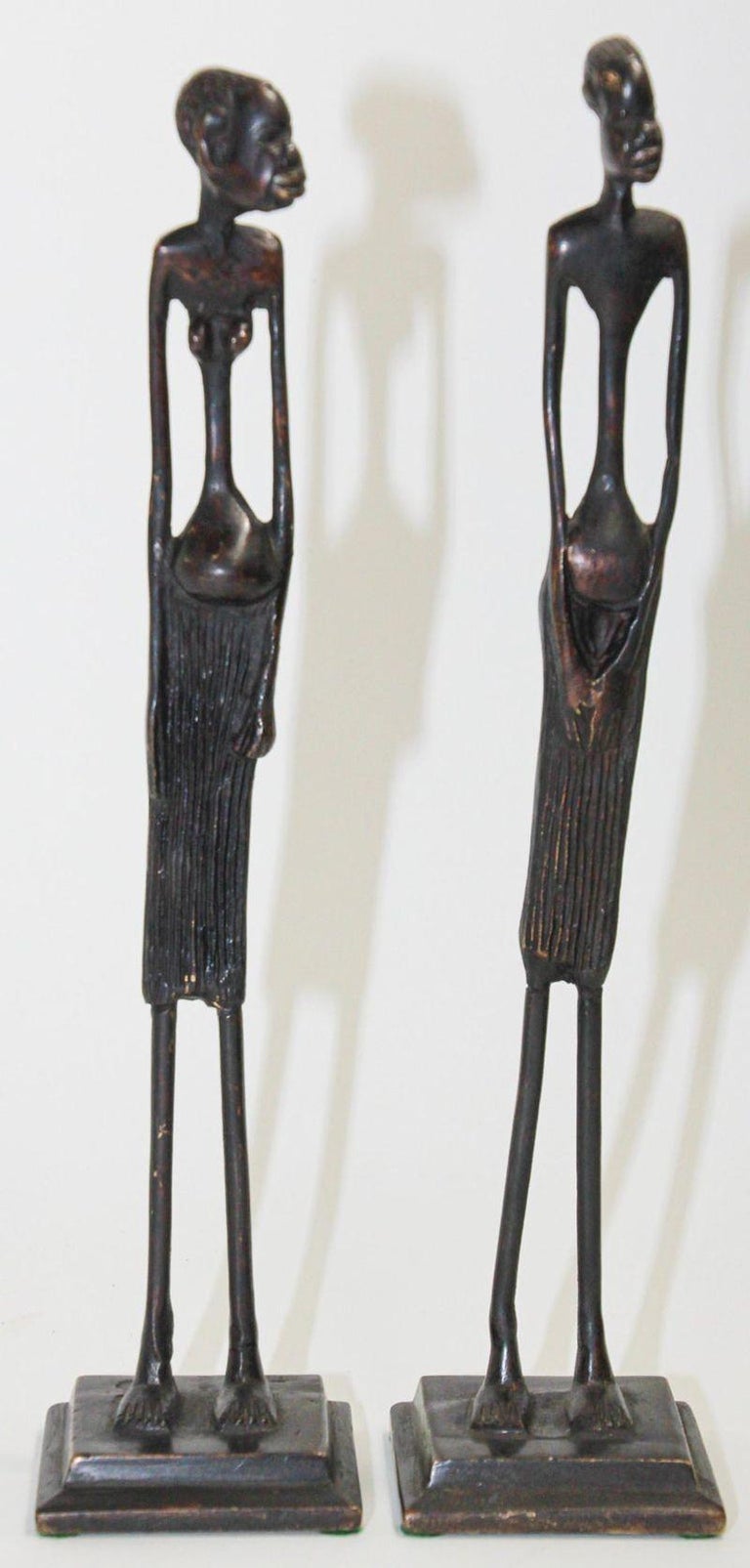 Modernist Bronze African Sculptures of a Couple, Tribal Art Etruscan Style For Sale 8