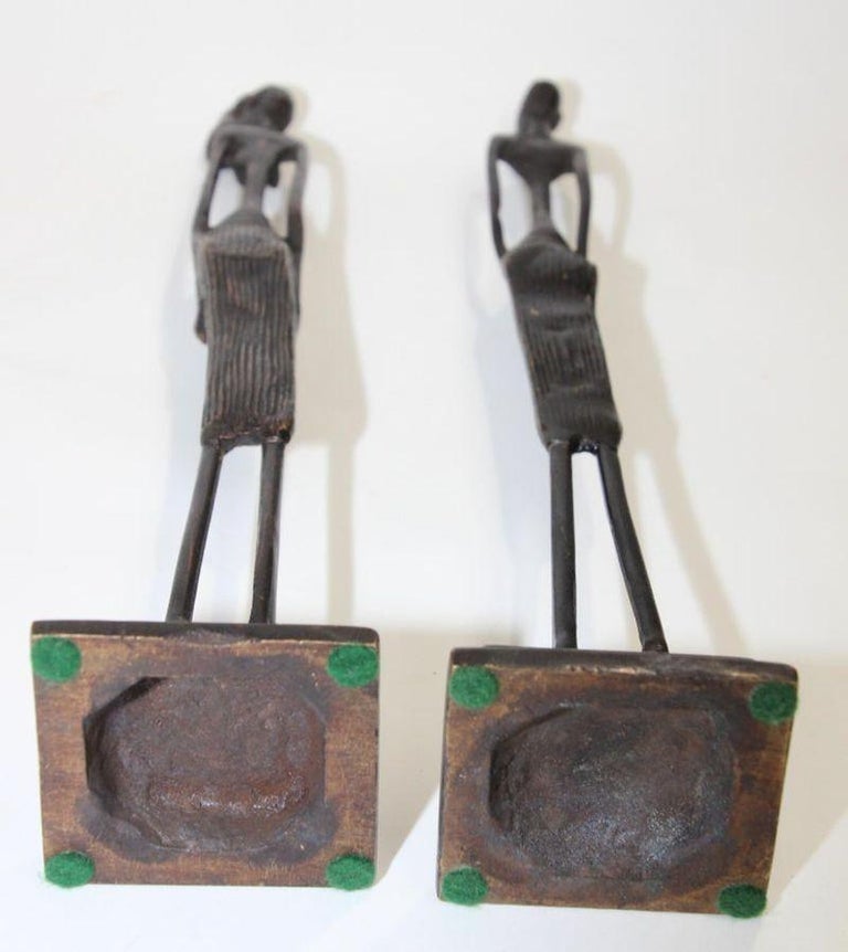 20th Century Modernist Bronze African Sculptures of a Couple, Tribal Art Etruscan Style For Sale