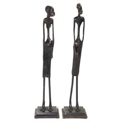 Modernist Bronze African Sculptures of a Couple, Tribal Art Etruscan Style