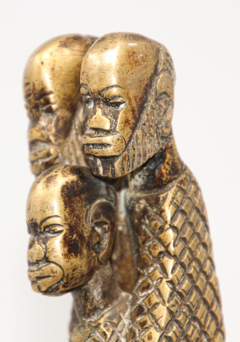 Modernist Bronze African Statues of Mother and Sons Etruscan Style at