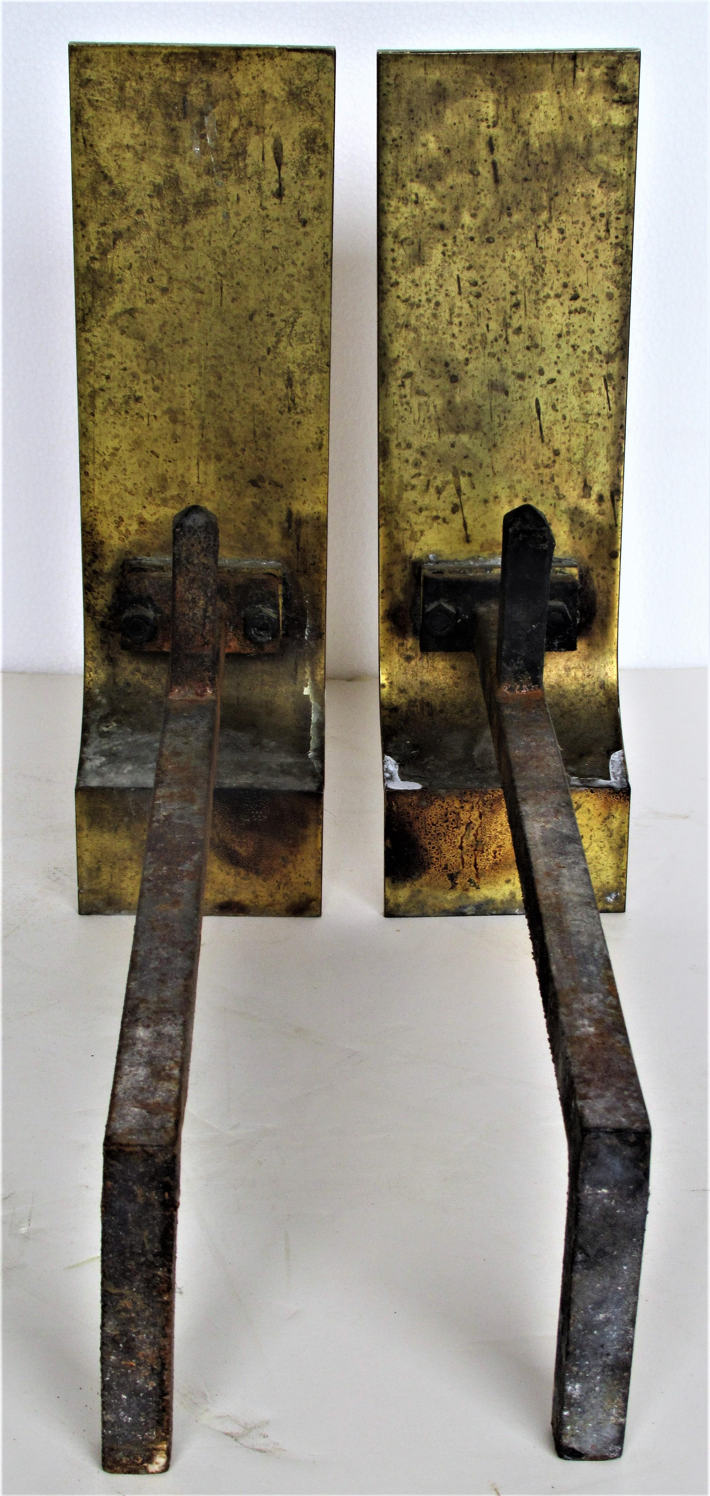 Modernist Bronze and Iron Andirons 5