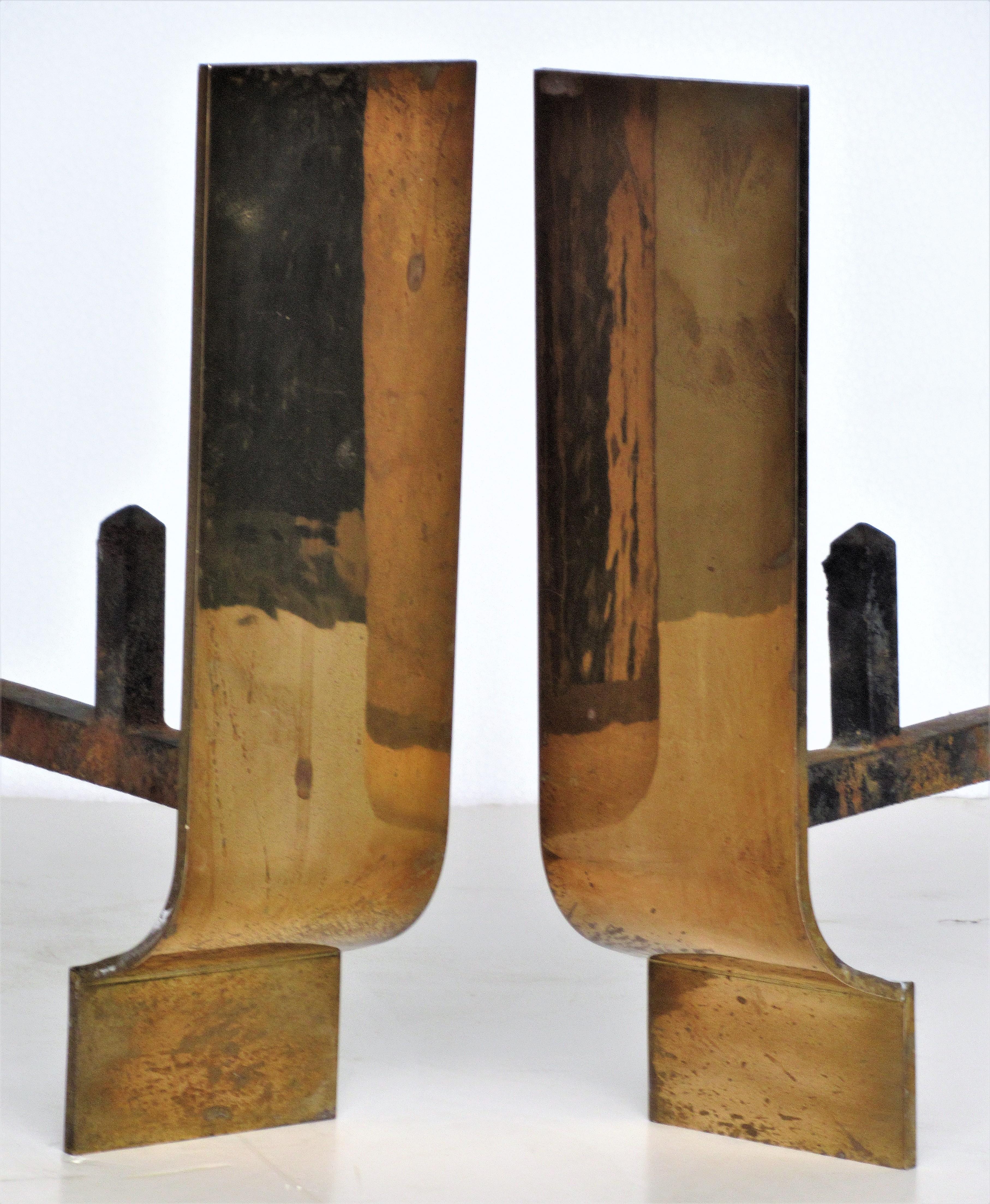 Modernist Bronze and Iron Andirons In Good Condition In Rochester, NY