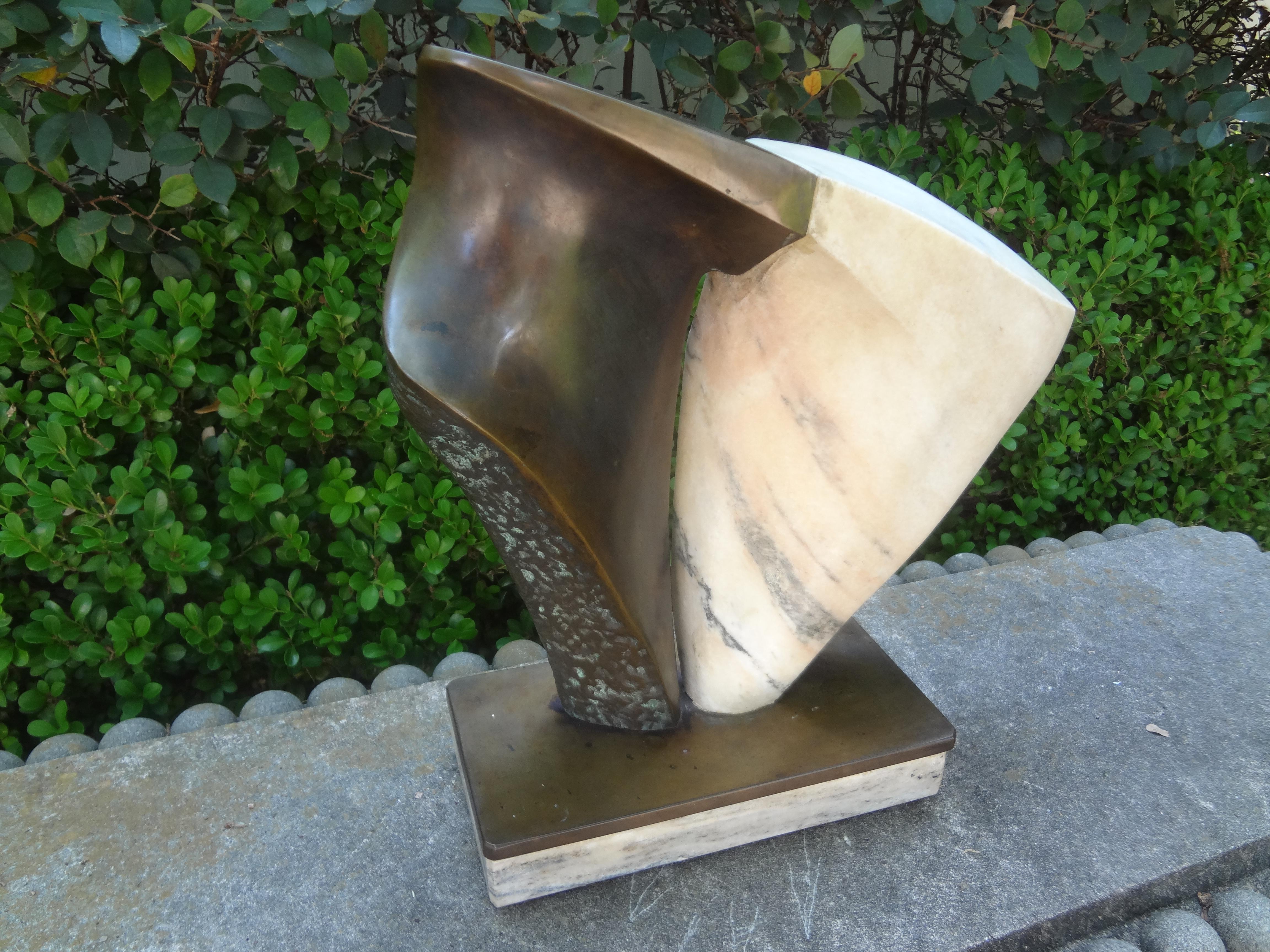 Mid-Century Modern Modernist Bronze And Marble Abstract Sculpture