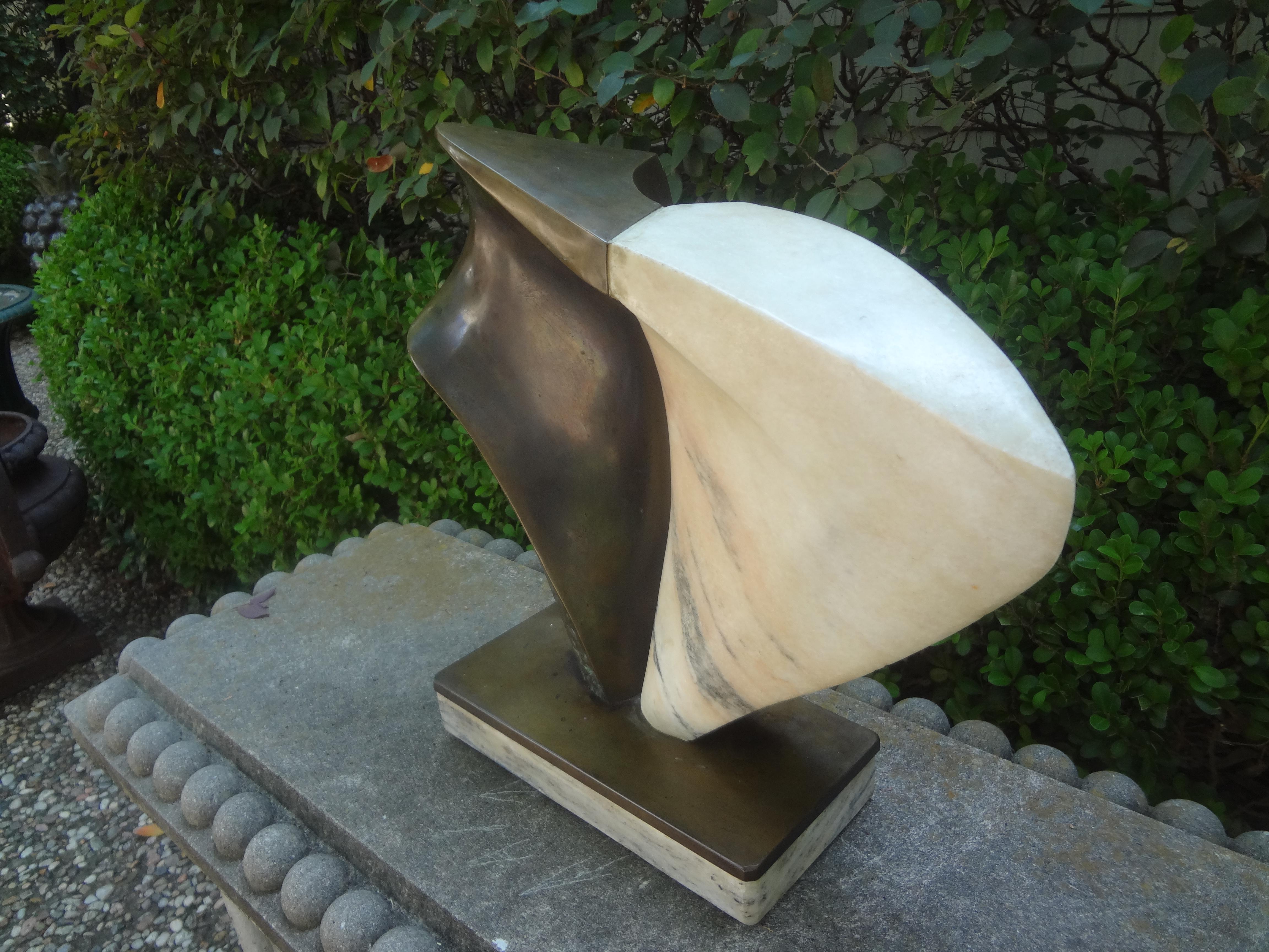Modernist Bronze And Marble Abstract Sculpture In Good Condition In Houston, TX