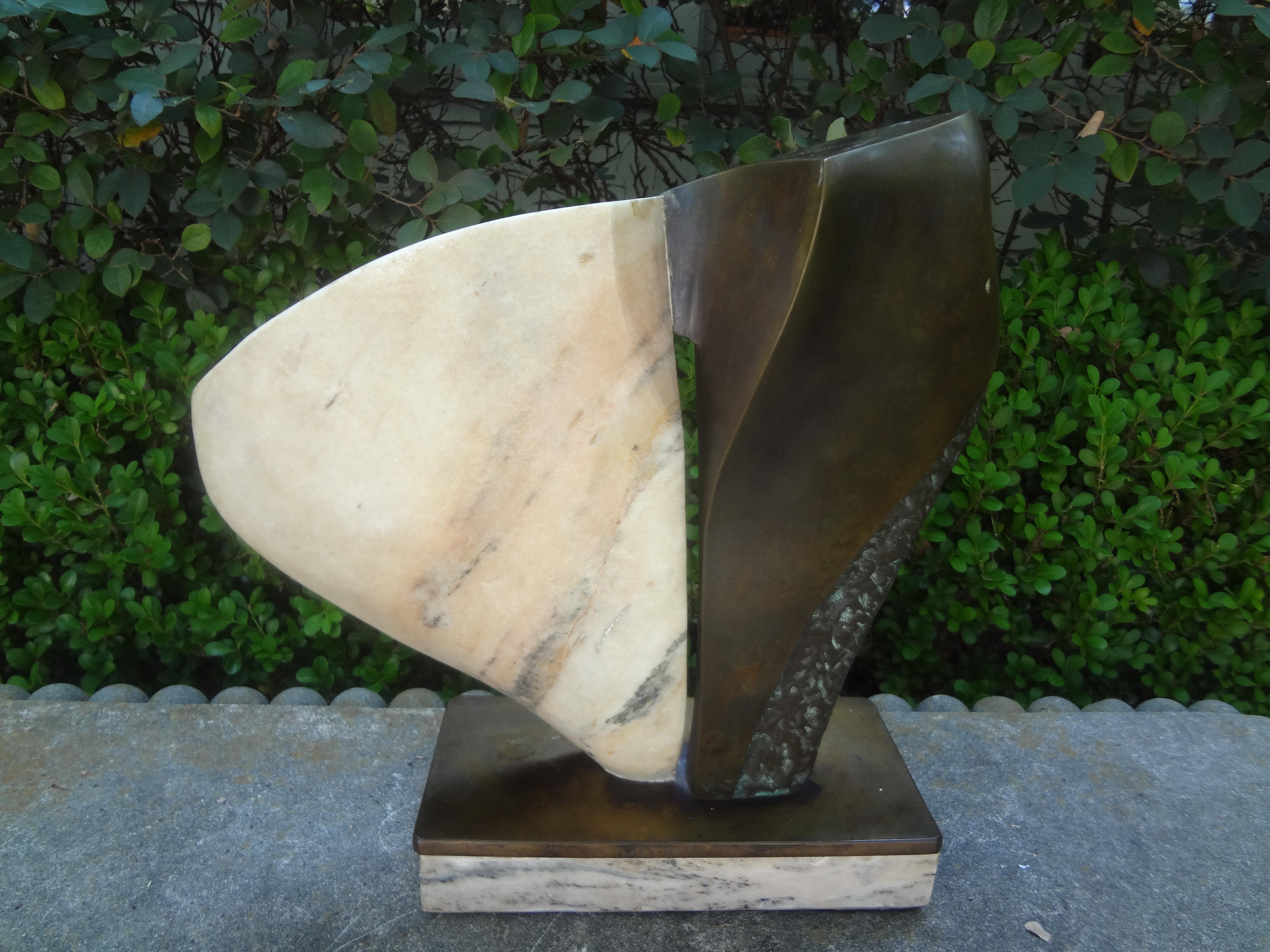 Modernist Bronze And Marble Abstract Sculpture 1