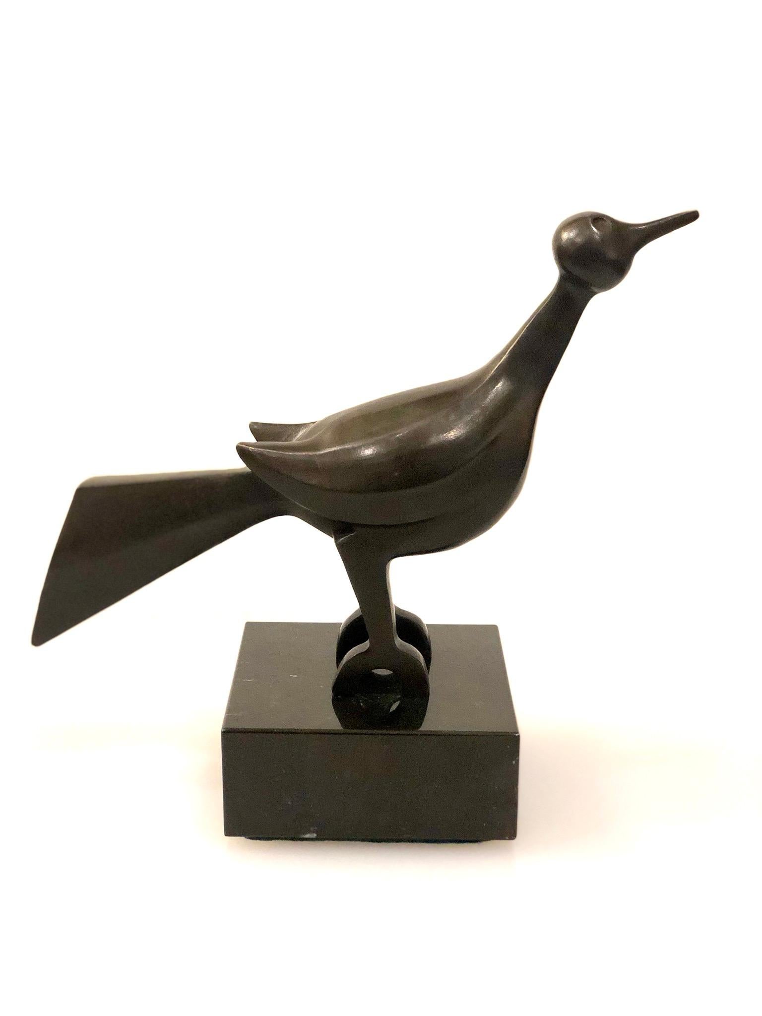Mid-Century Modern Modernist Bronze Bird Sculpture on Marble Base by Lorenzo Martinez Signed